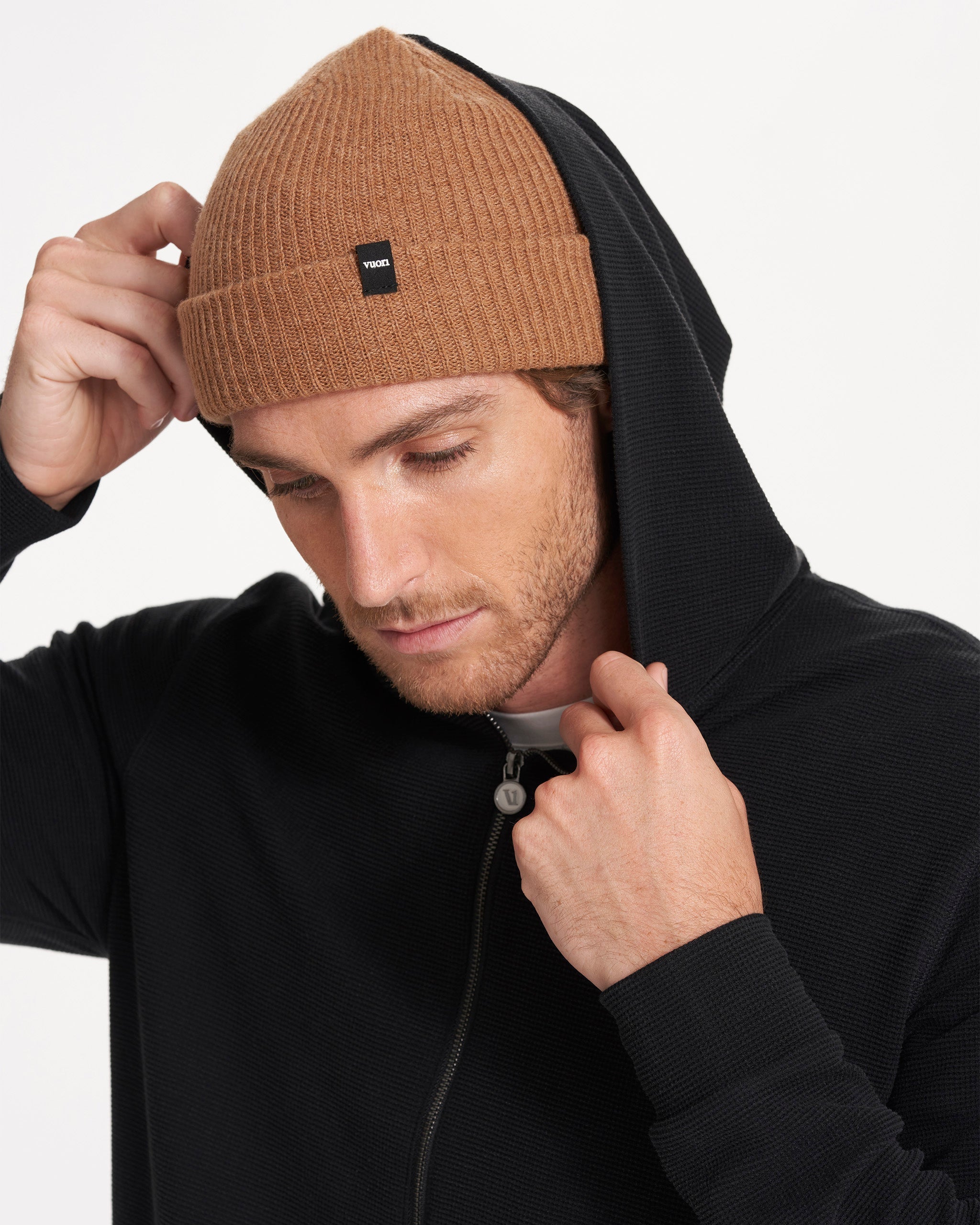 Performance Waffle Zip Hoodie | Washed Black
