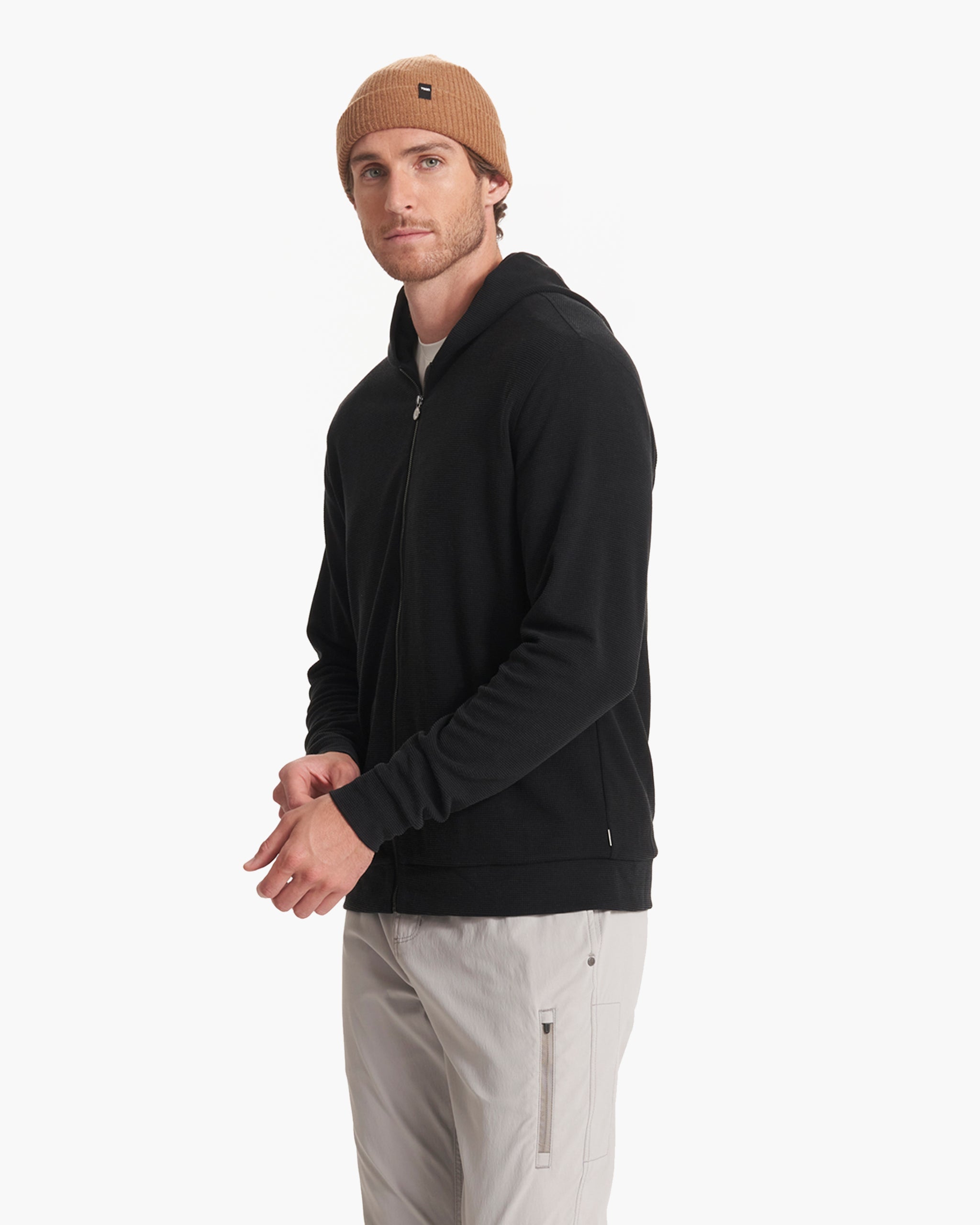 Performance Waffle Zip Hoodie | Washed Black