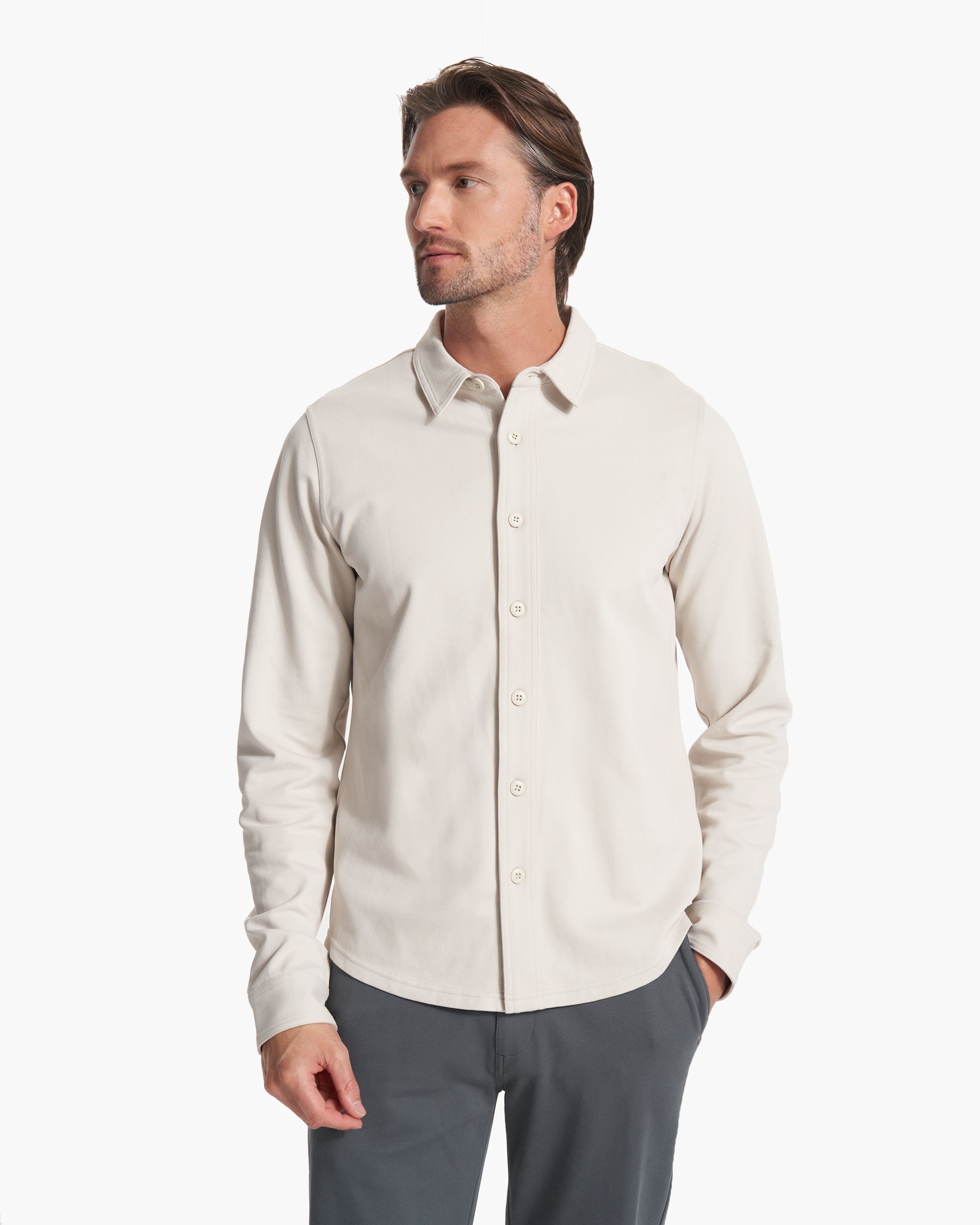 Long Sleeve Solana Button Down | Bone