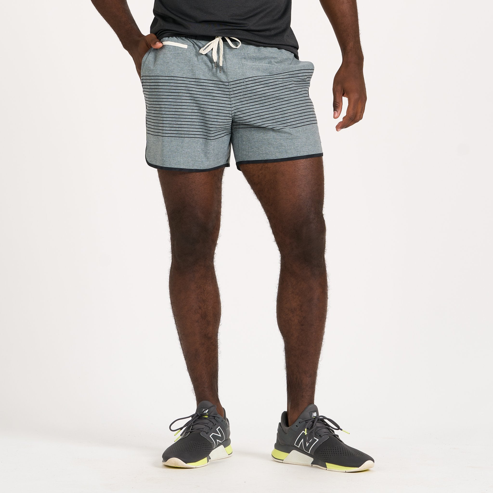 Banks Short 5" | Steel Blue Linen Texture Stripe