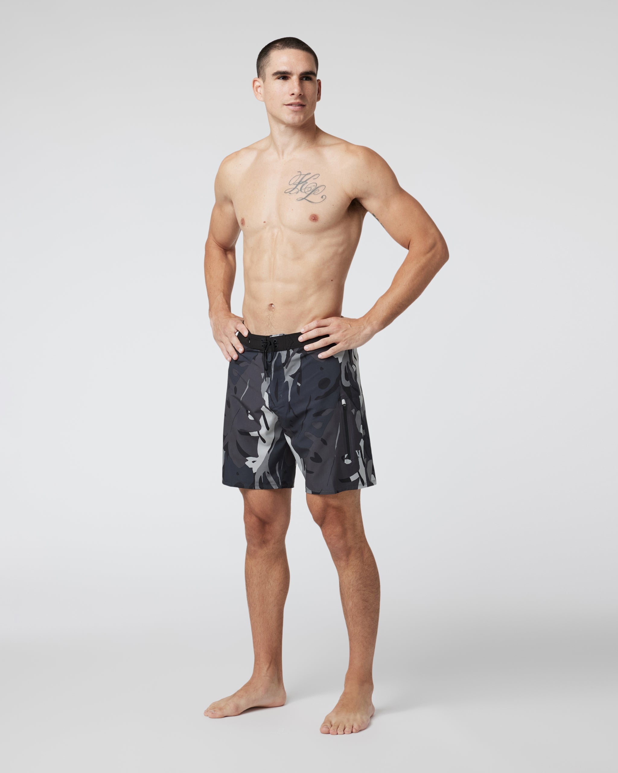 Infinity Boardshort | Charcoal Leaves