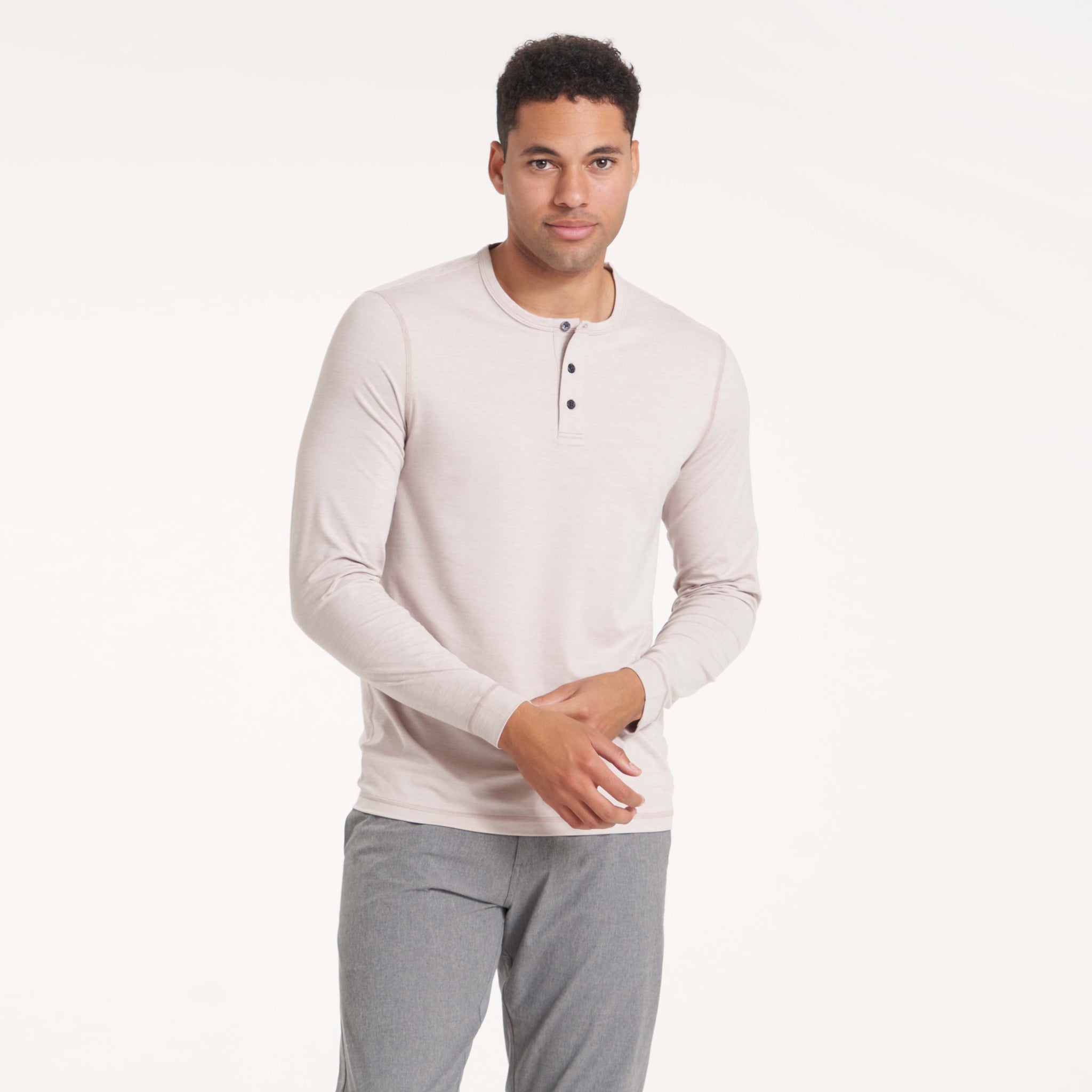 Long-Sleeve Ease Performance Henley | Oyster Heather