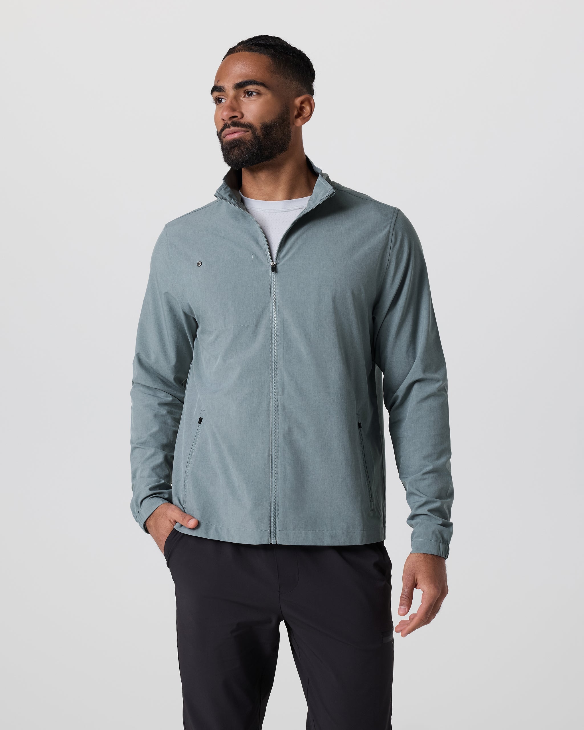 Venture Track Jacket | Dusty Blue Linen Texture