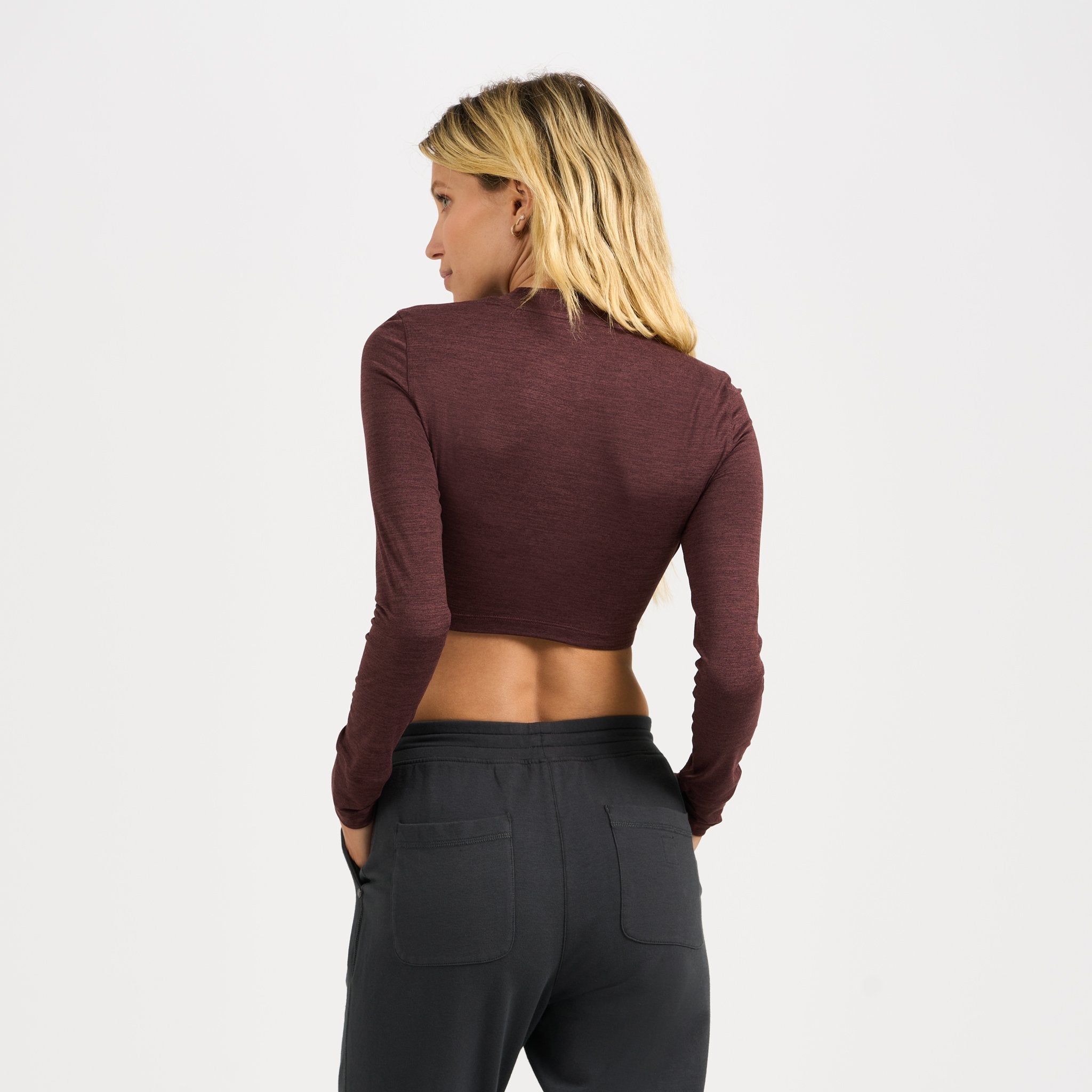 Long-Sleeve Lux Crop Tee | Fig Heather