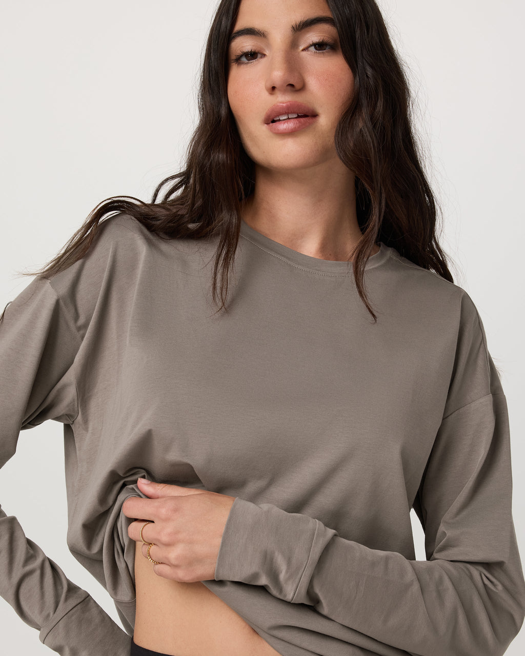 Long-Sleeve Feather Tee | Smokey Taupe