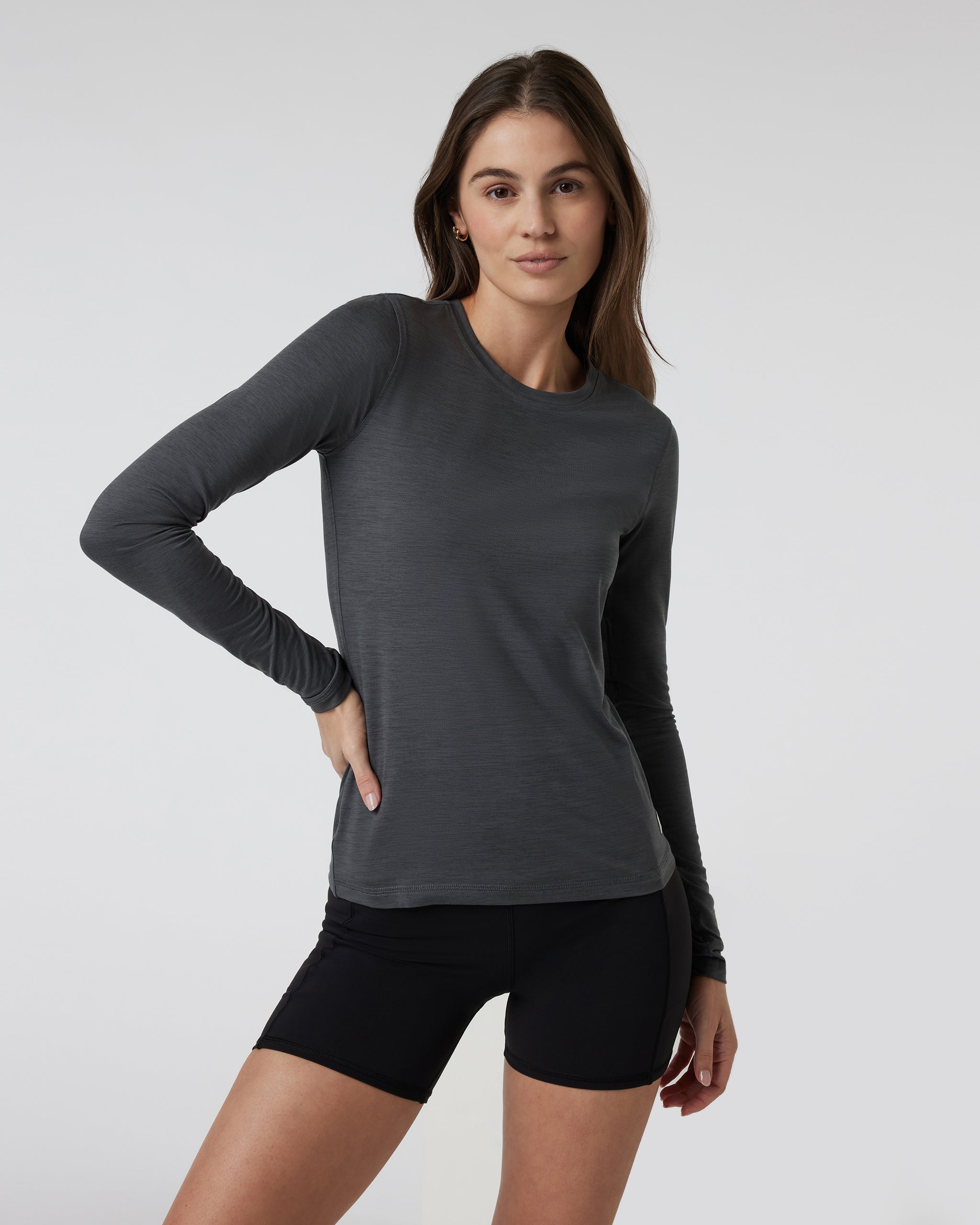 Long Sleeve Lux Crew | Dark Pewter Heather
