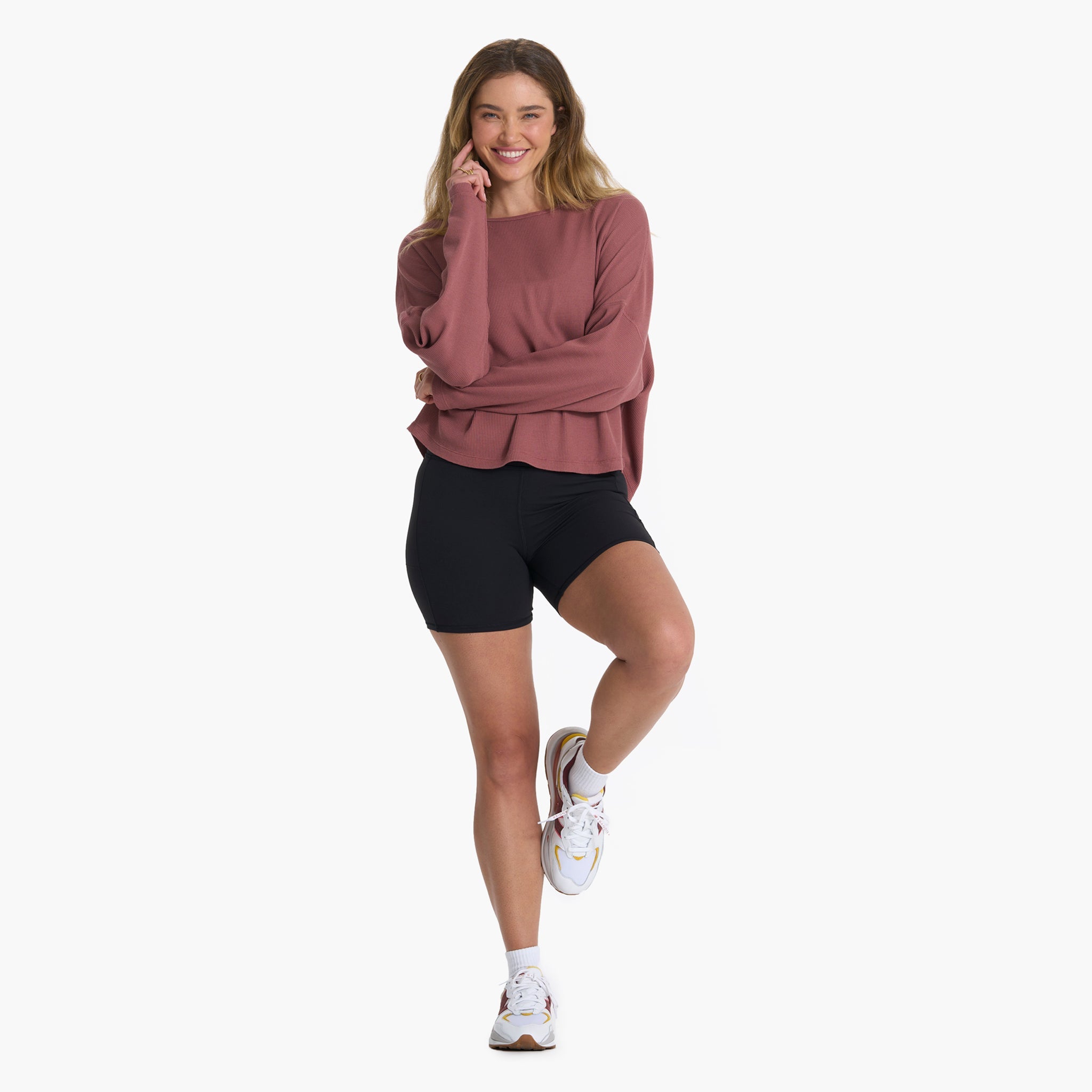 Slouchy Waffle Crew | Rosewood