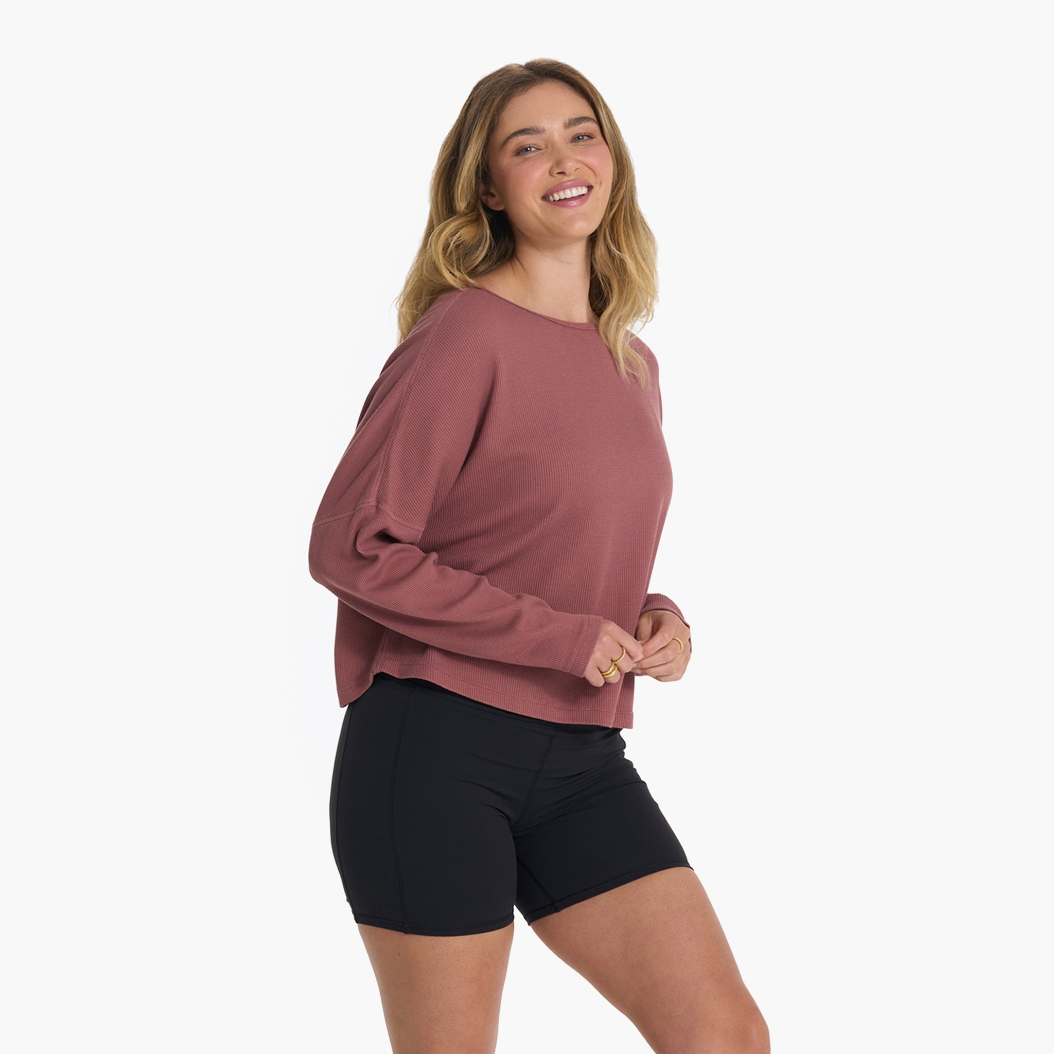 Slouchy Waffle Crew | Rosewood