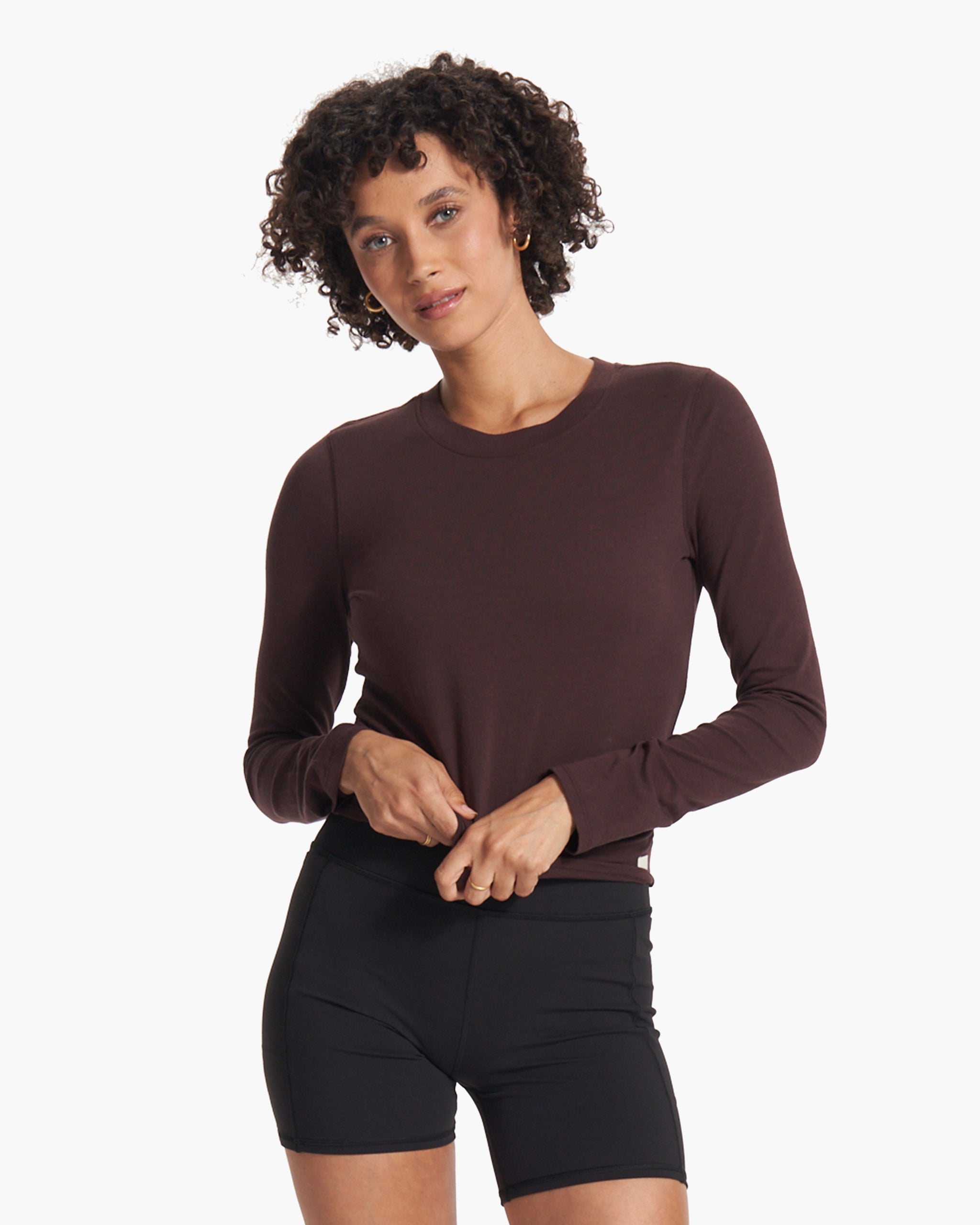 Long-Sleeve Coast Crop Crew | Mahogany