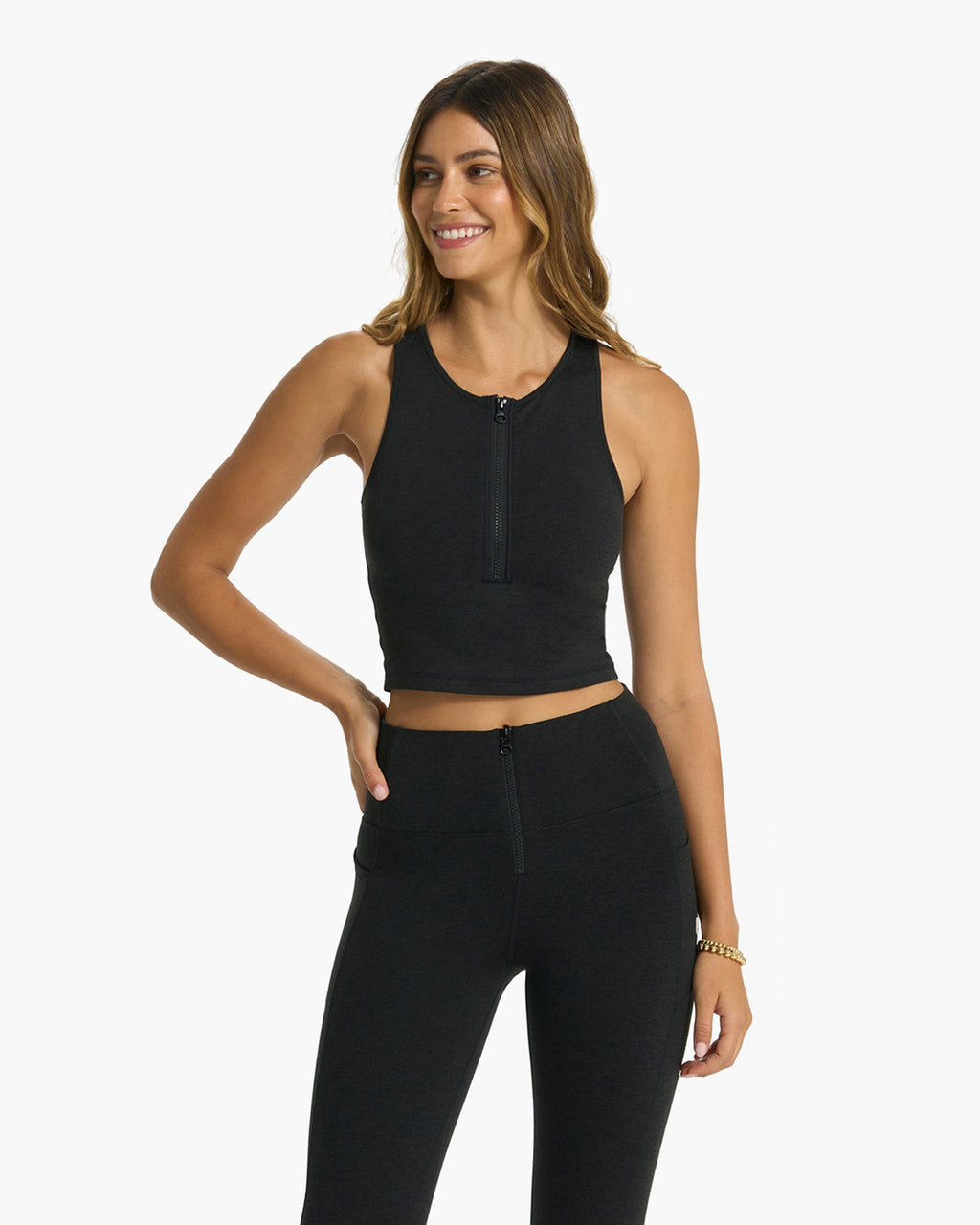 Granite Heathered Zip Tank | Black Heather