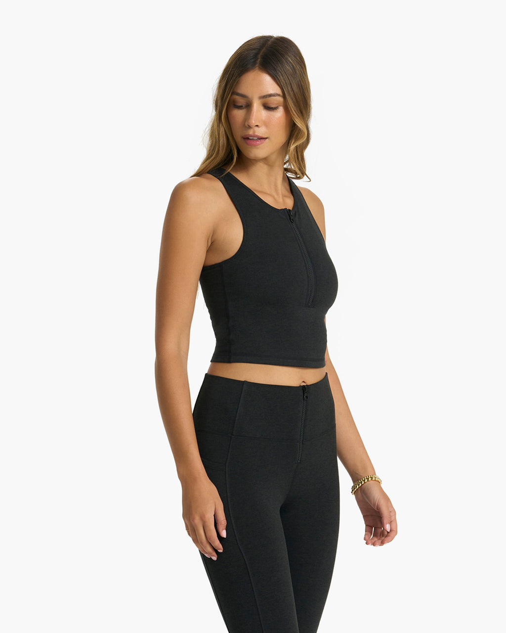Granite Heathered Zip Tank | Black Heather