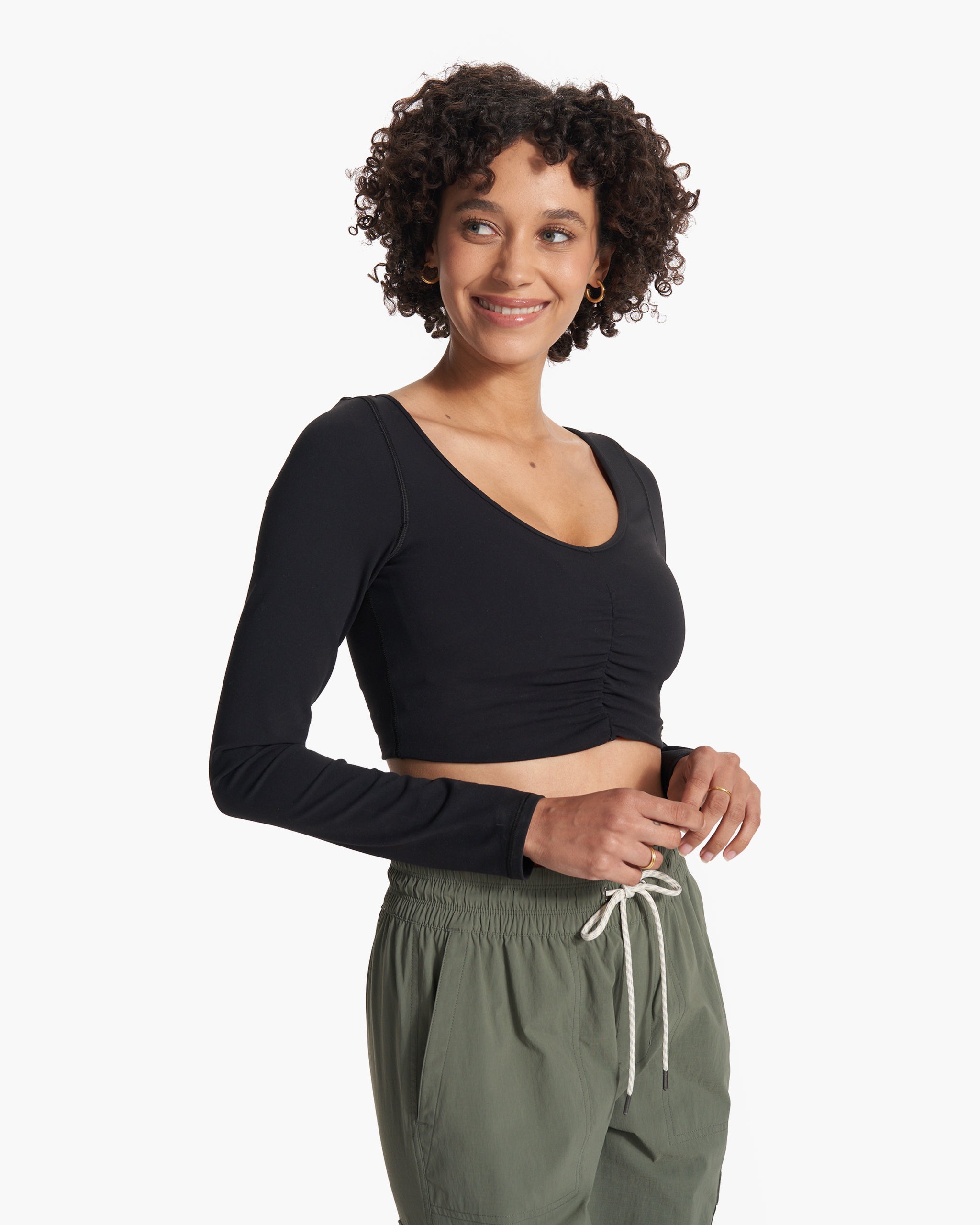 Long Sleeve Ruched Bra | Black