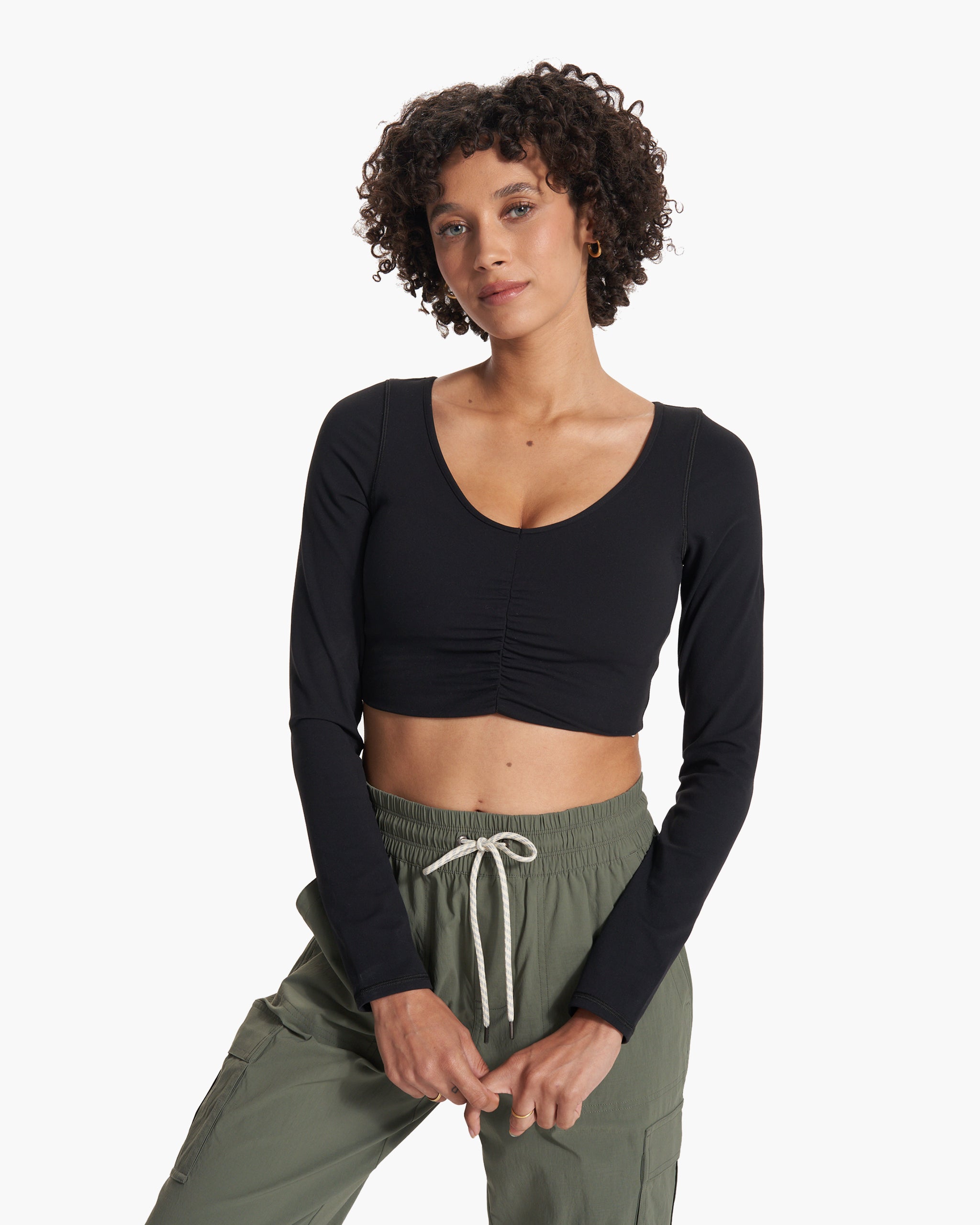 Long Sleeve Ruched Bra | Black