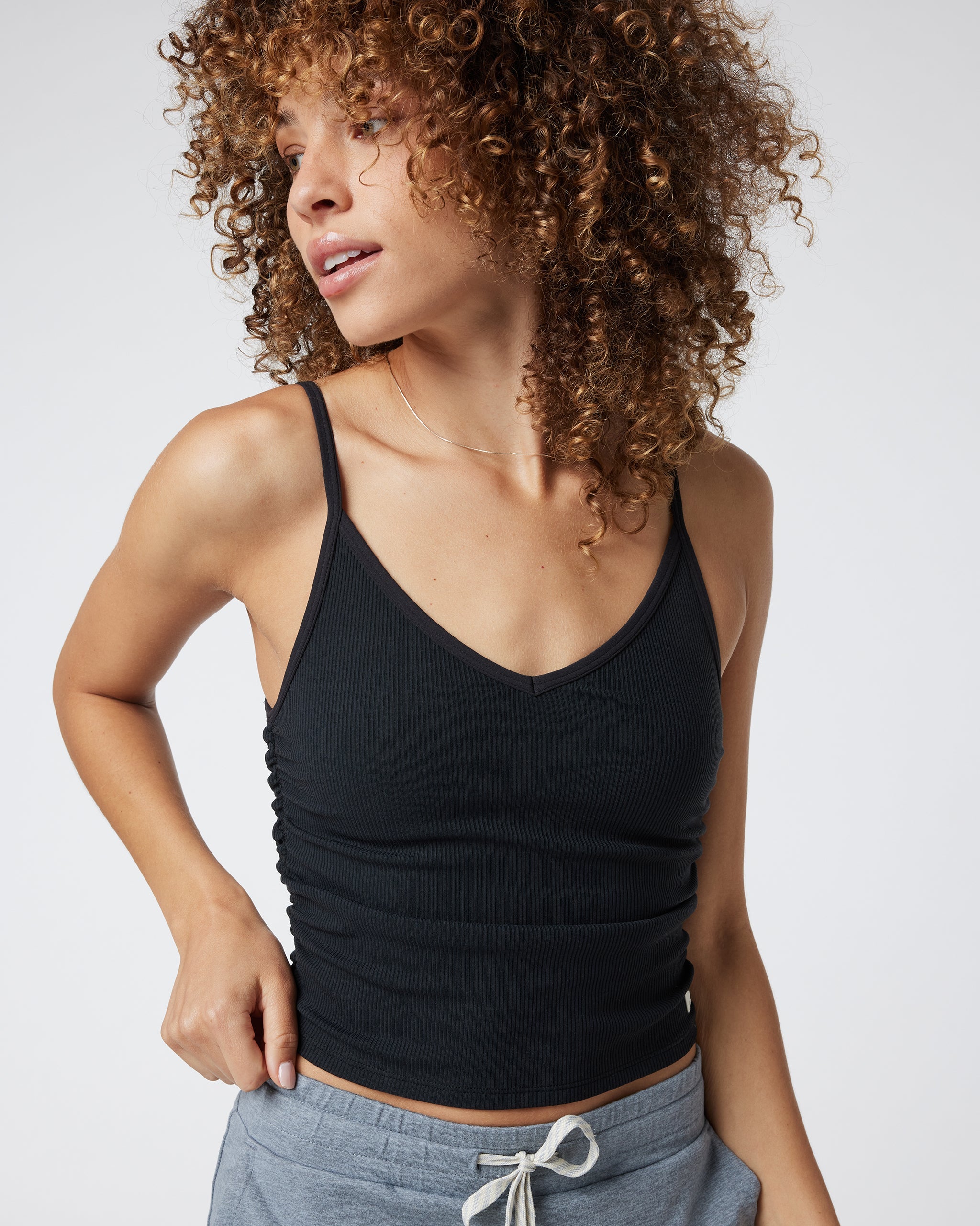 Rib Ruched Tank | Black