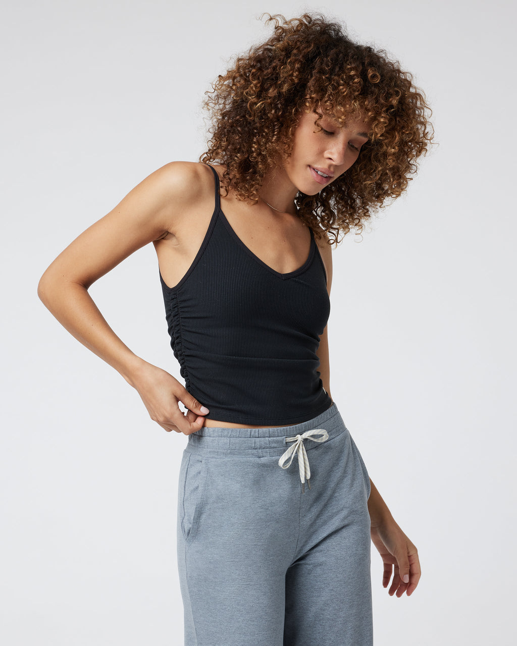 Rib Ruched Tank | Black