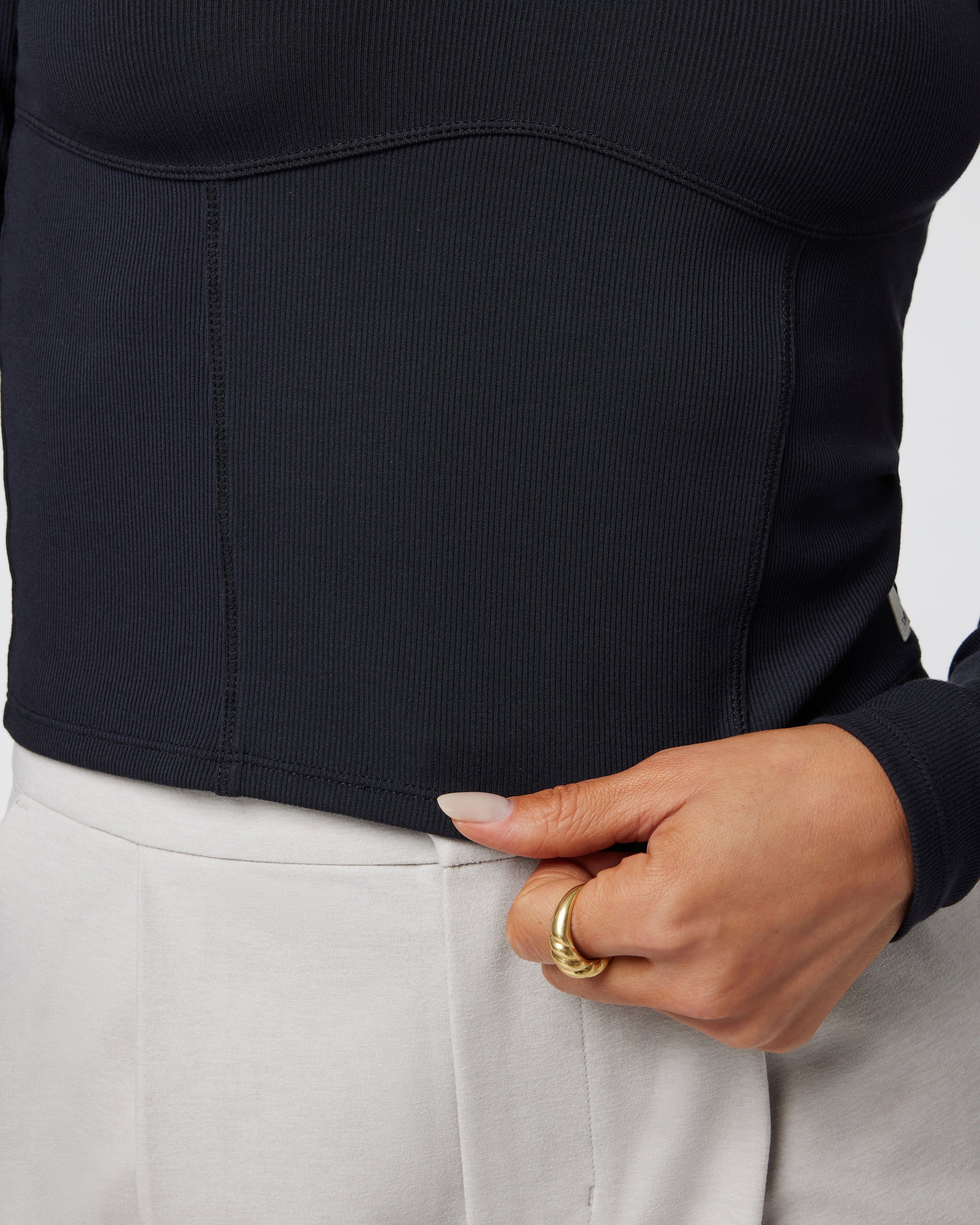 Long Sleeve Pose Corset Top | Black