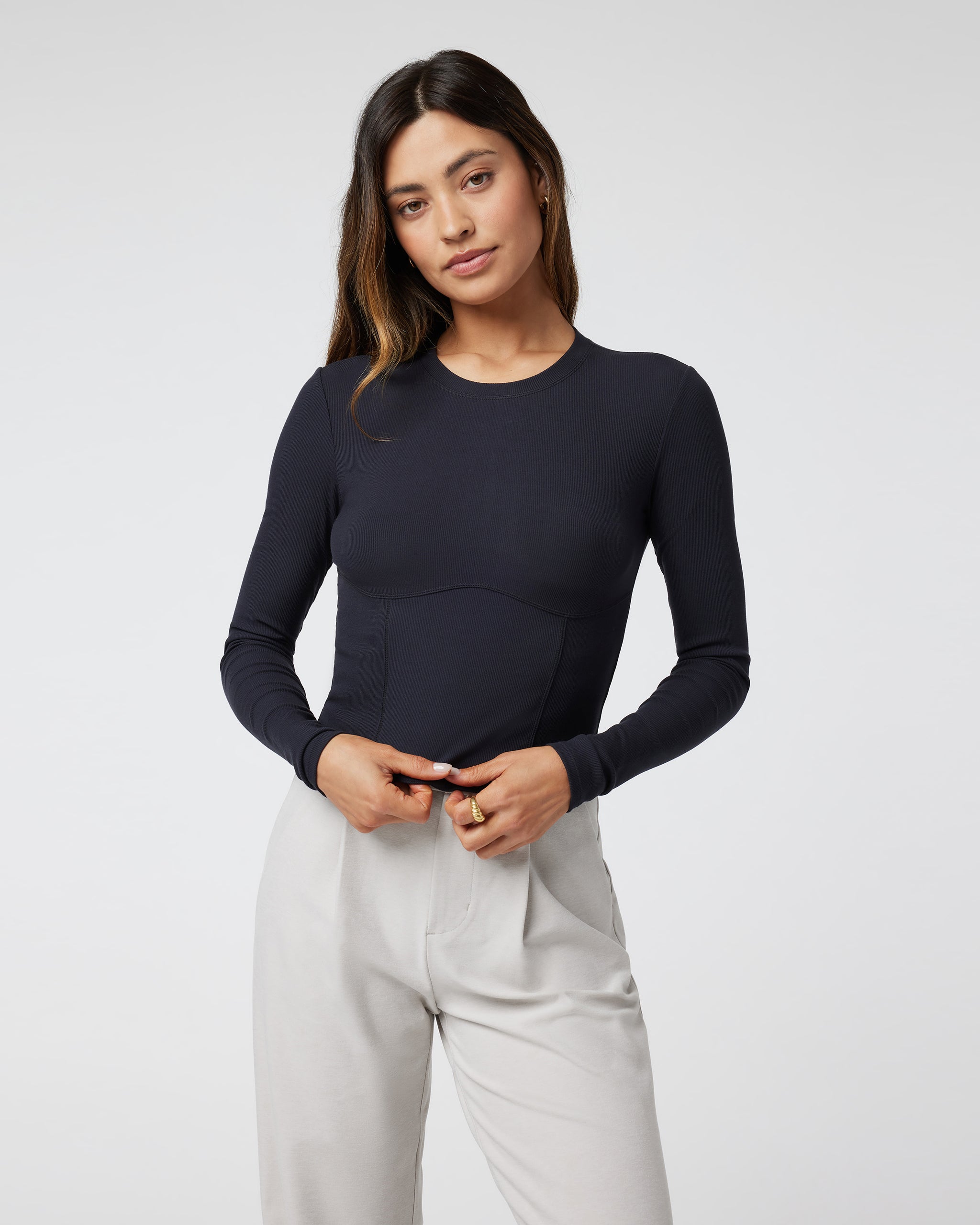 Long Sleeve Pose Corset Top | Black