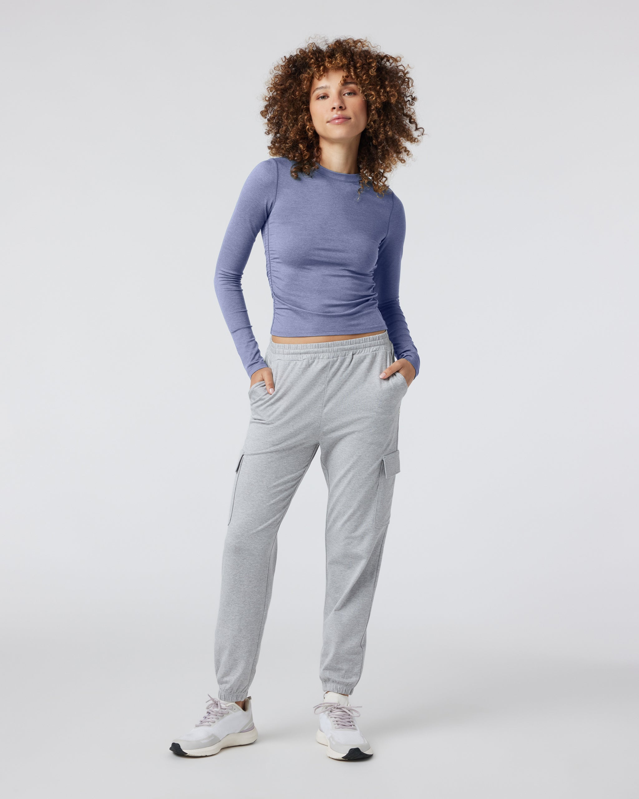 Long Sleeve Halo Ruched Tee | Blue Heron Heather