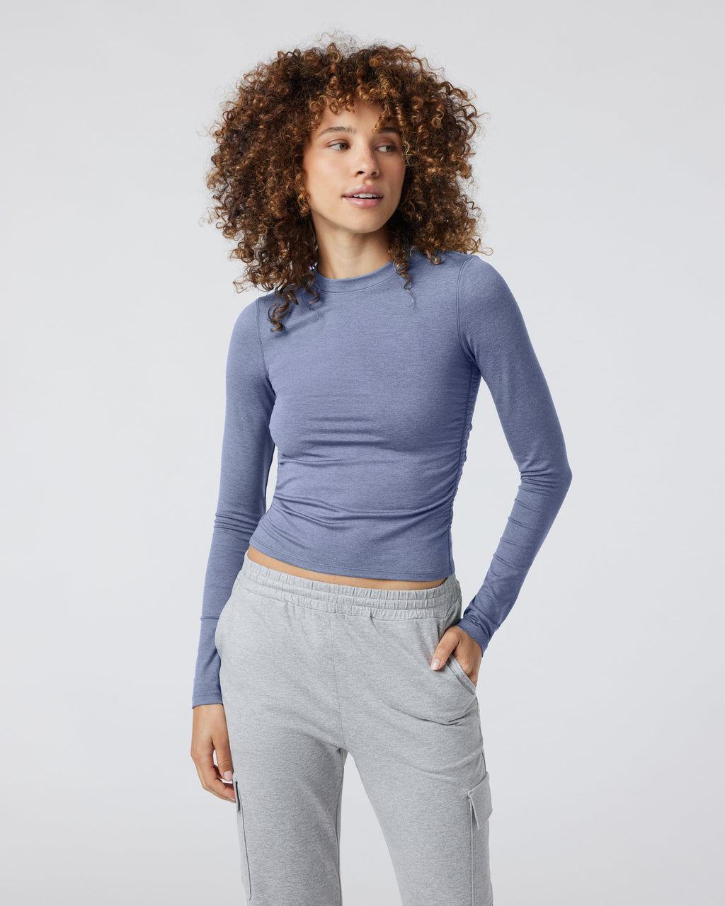 Long Sleeve Halo Ruched Tee | Blue Heron Heather