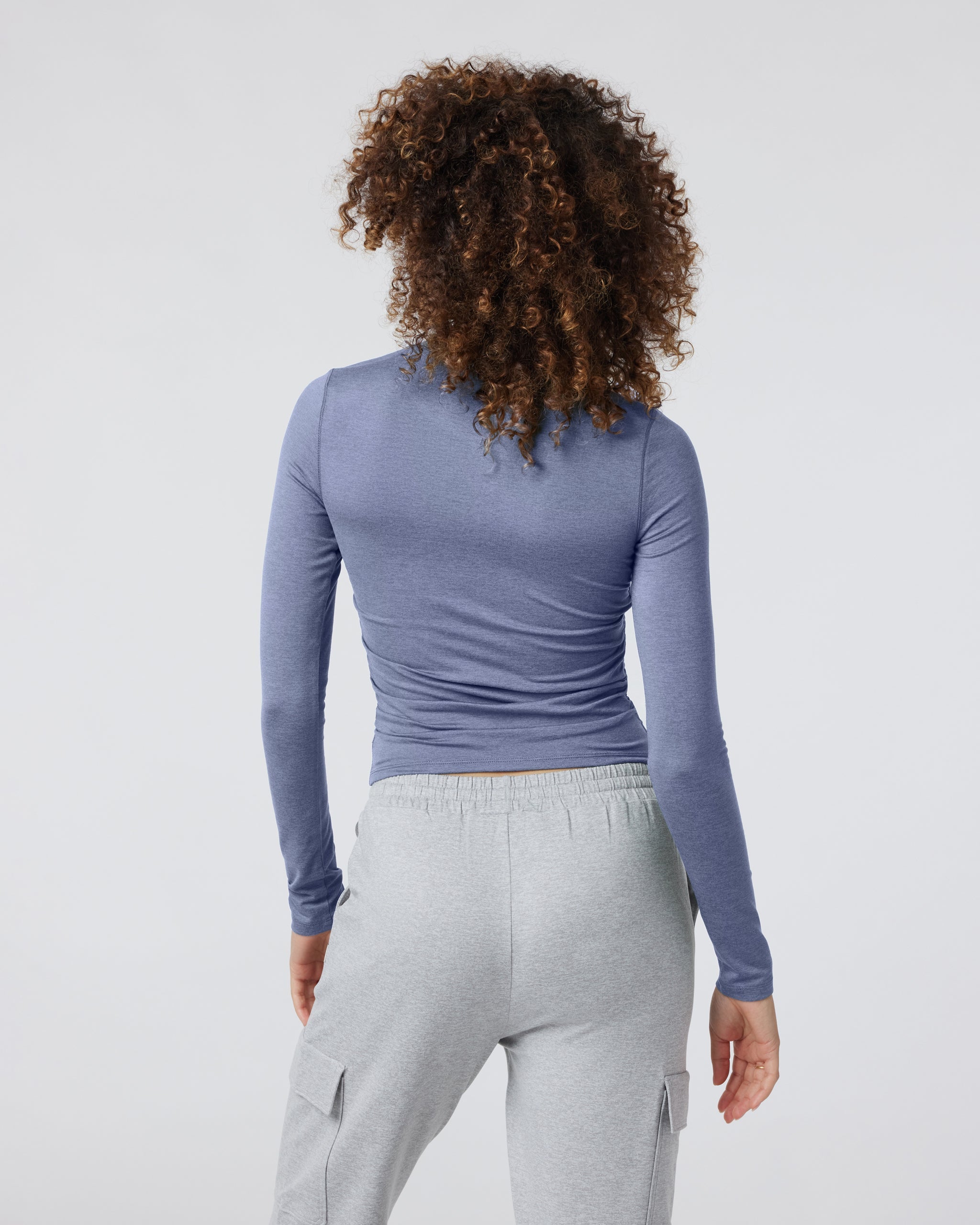 Long Sleeve Halo Ruched Tee | Blue Heron Heather
