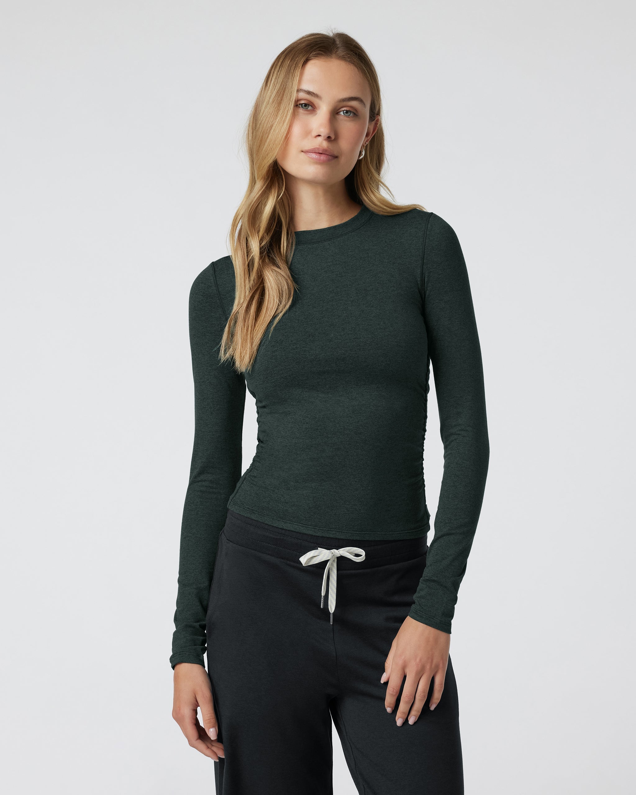 Long Sleeve Halo Ruched Tee | Aspen Heather