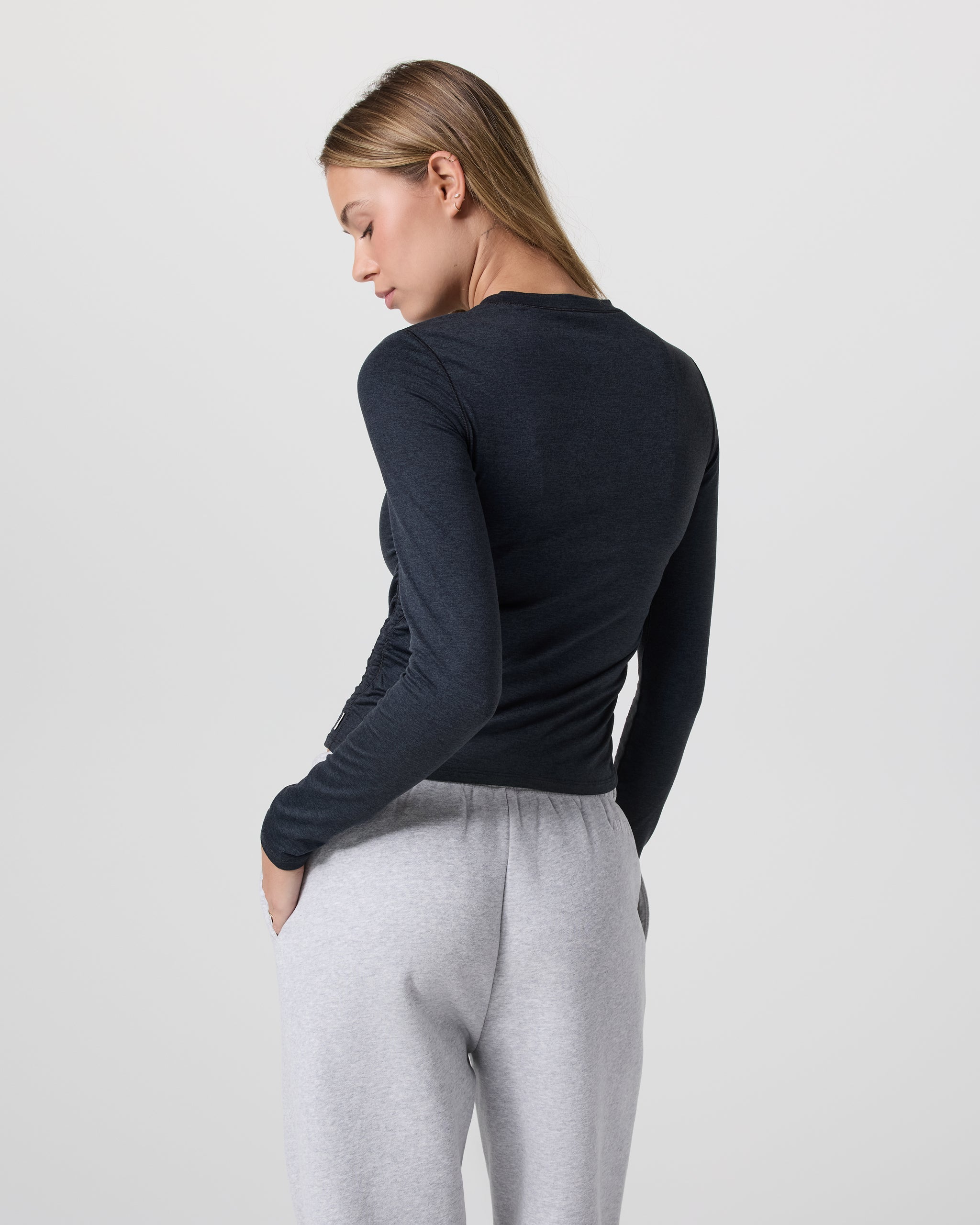 Long Sleeve Halo Ruched Tee | Midnight Heather