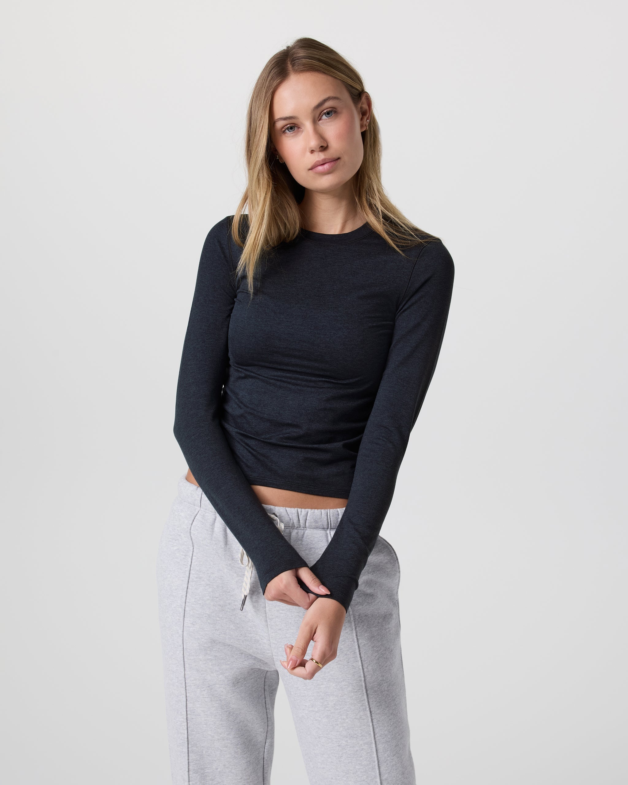 Long Sleeve Halo Ruched Tee | Midnight Heather