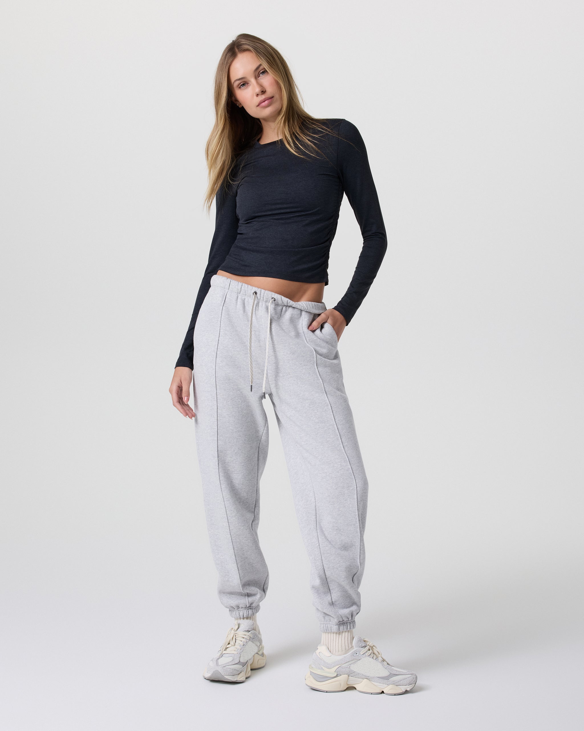 Long Sleeve Halo Ruched Tee | Midnight Heather
