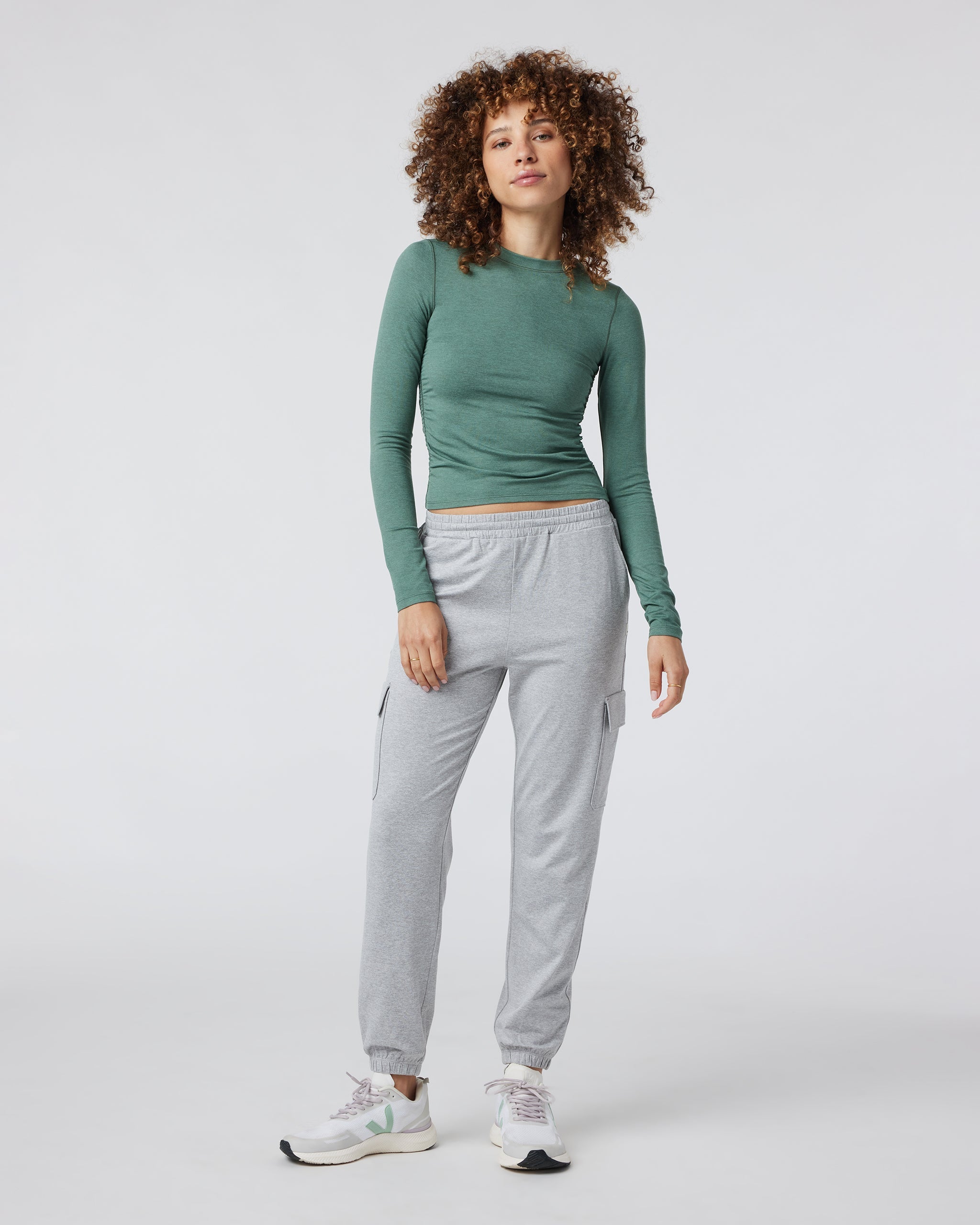 Long Sleeve Halo Ruched Tee | Sea Pine Heather