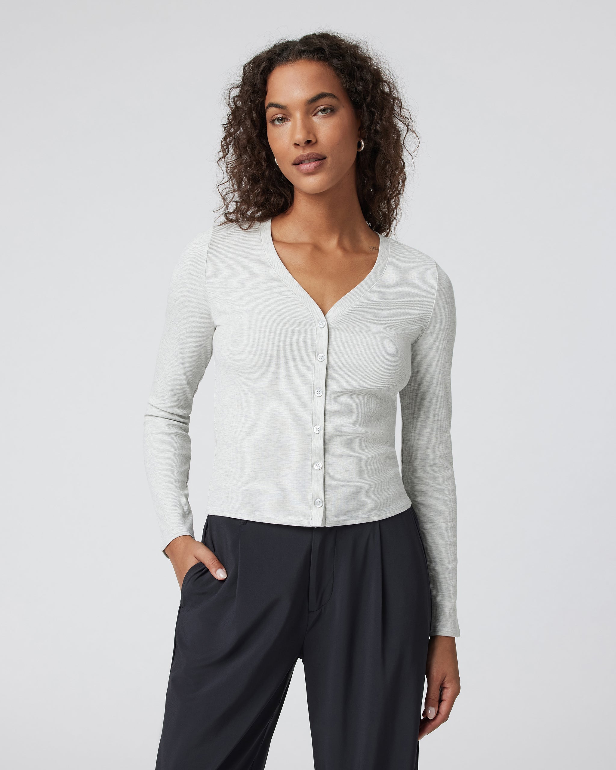 Long Sleeve Pose Cardigan | White Heather Grey