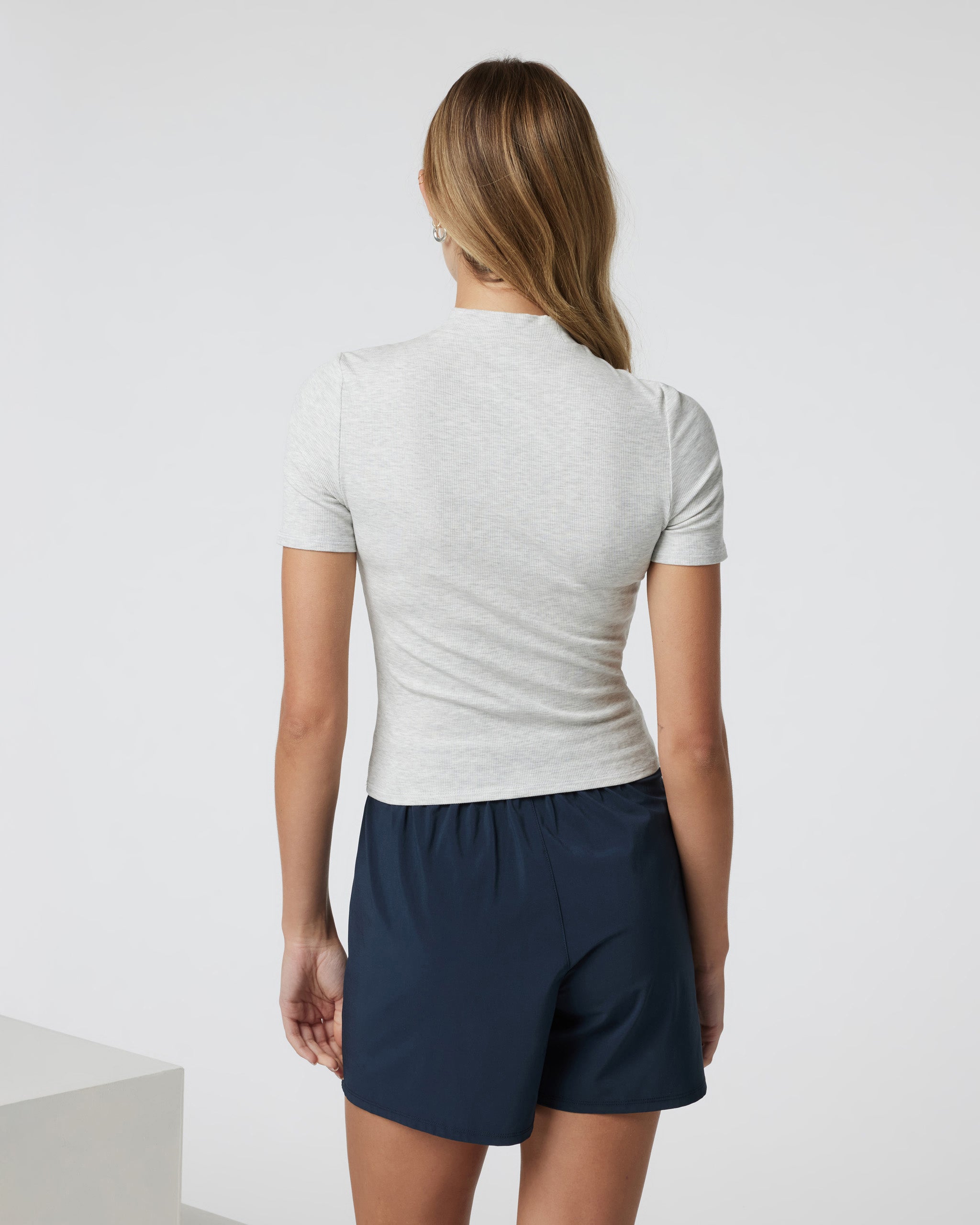 Short Sleeve Pose Mock Neck | White Heather Grey