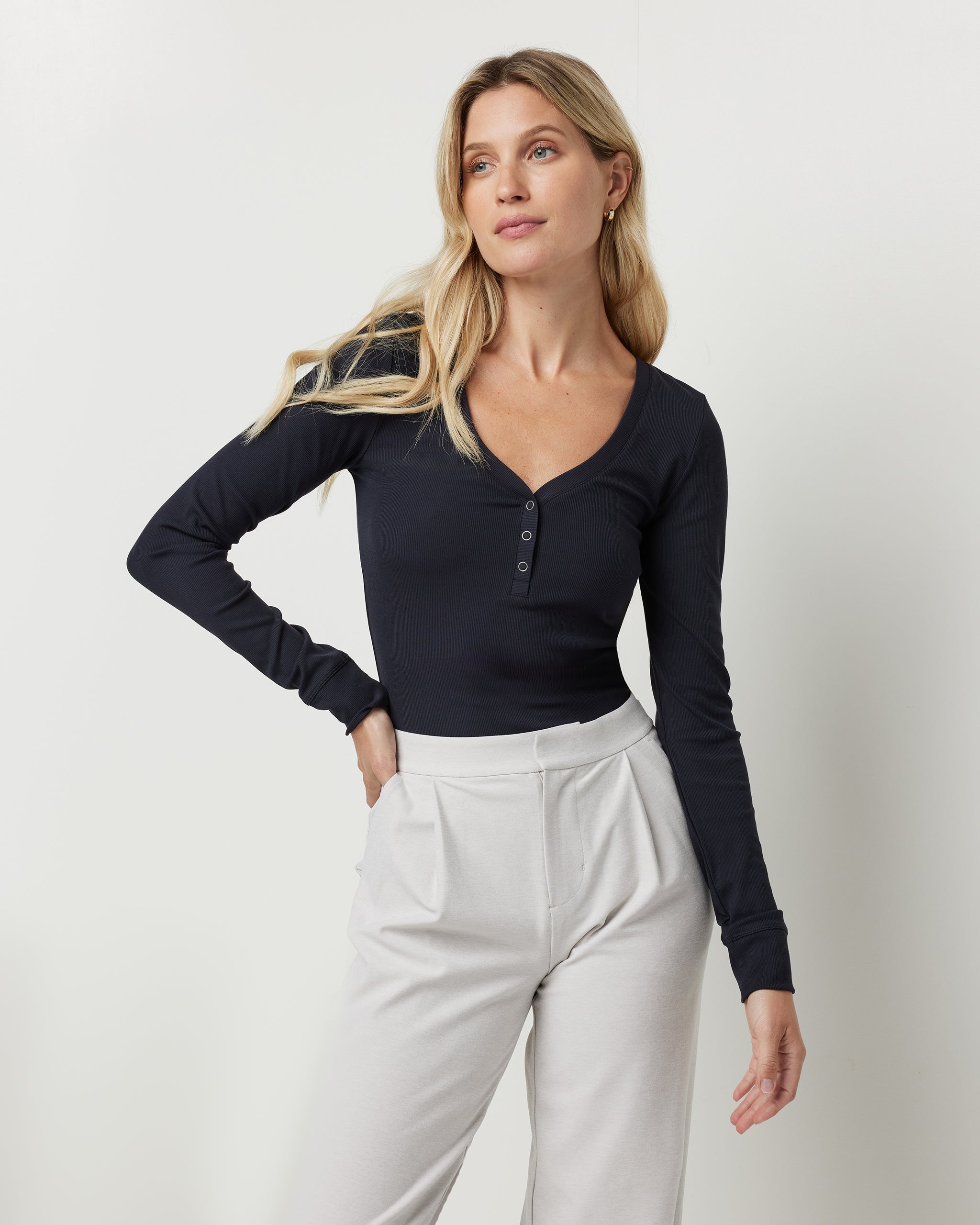 Long Sleeve Pose Henley | Black