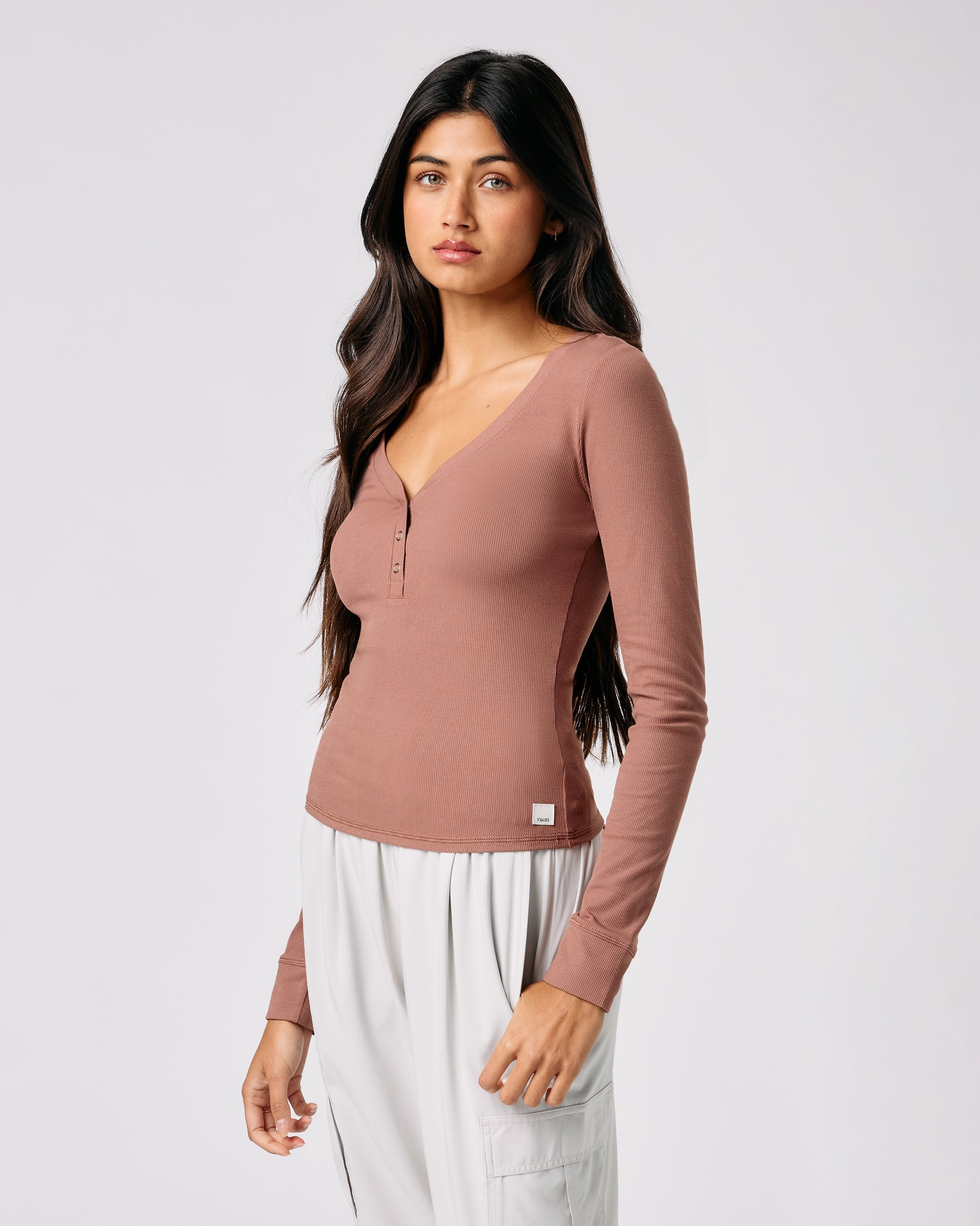Long Sleeve Pose Henley | Terracotta