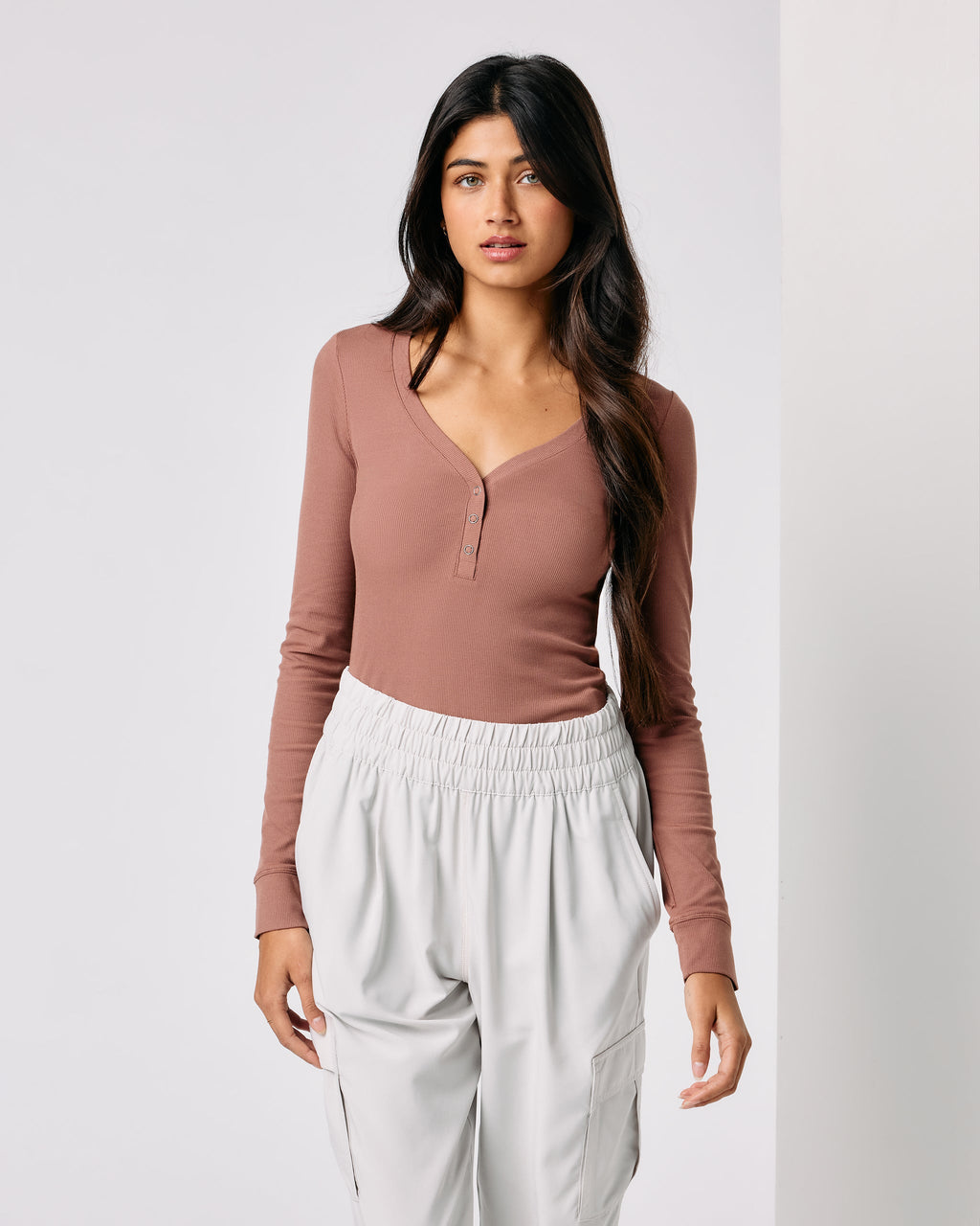 Long Sleeve Pose Henley | Terracotta