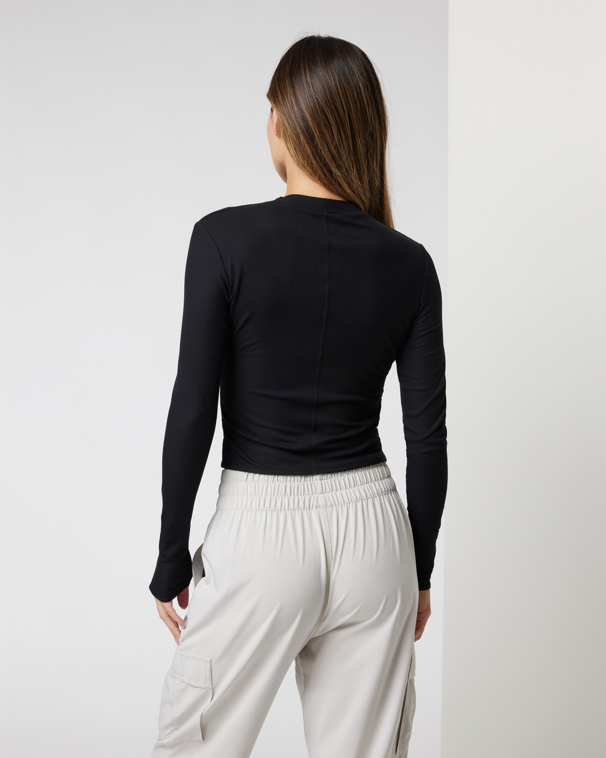 Long Sleeve Cove Mock Neck Top | Black