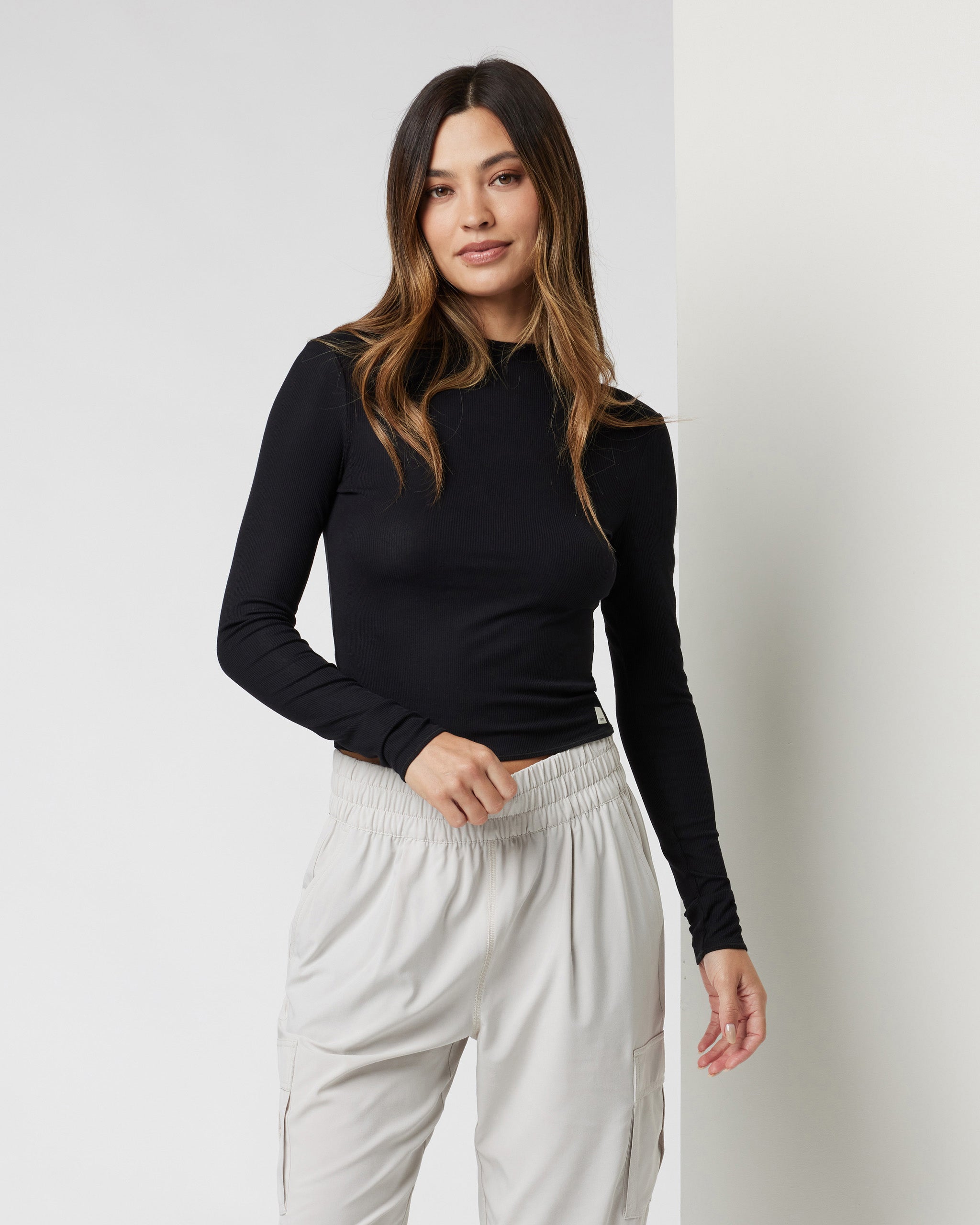 Long Sleeve Cove Mock Neck Top | Black