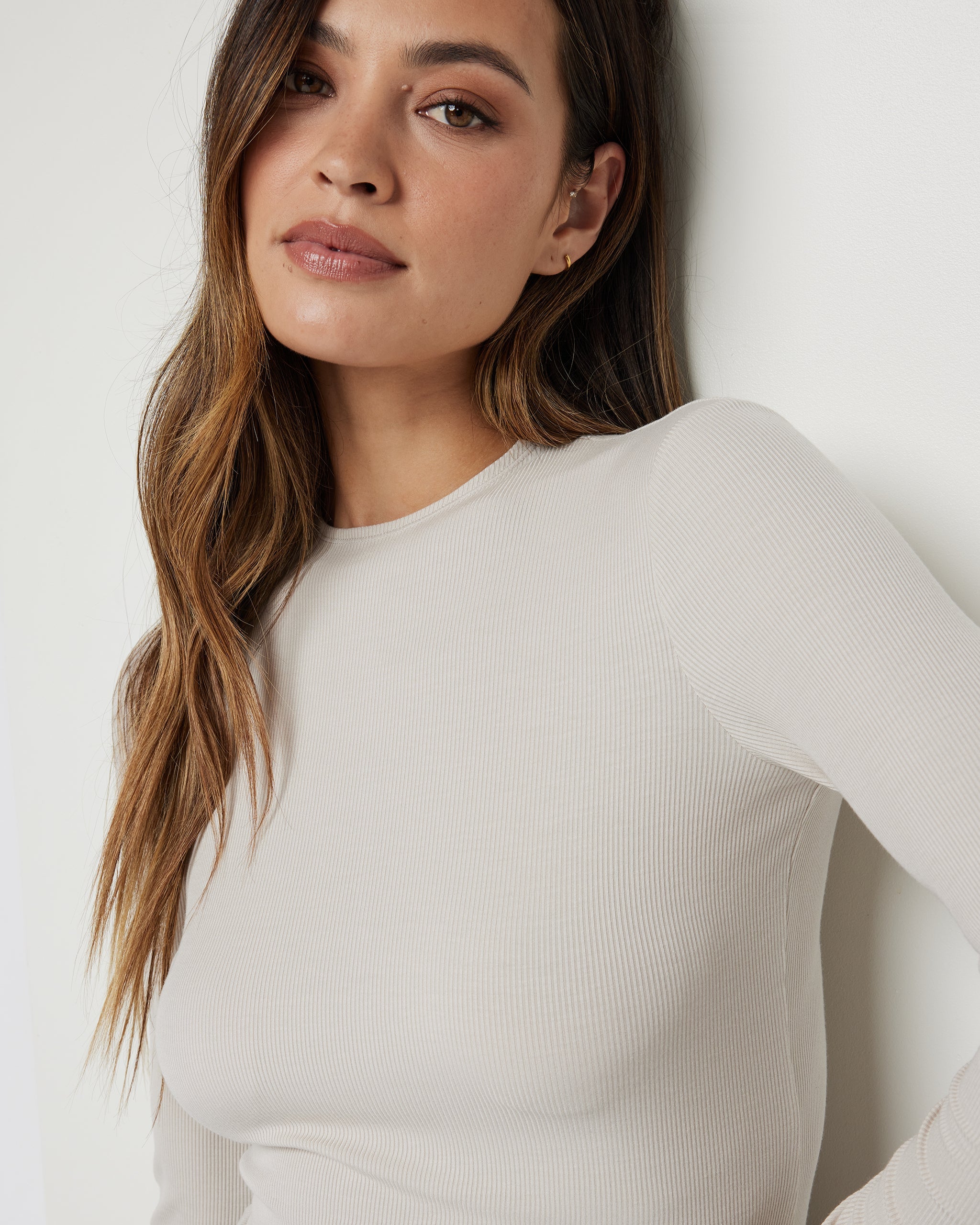 Long Sleeve Cove Mock Neck Top | Ecru