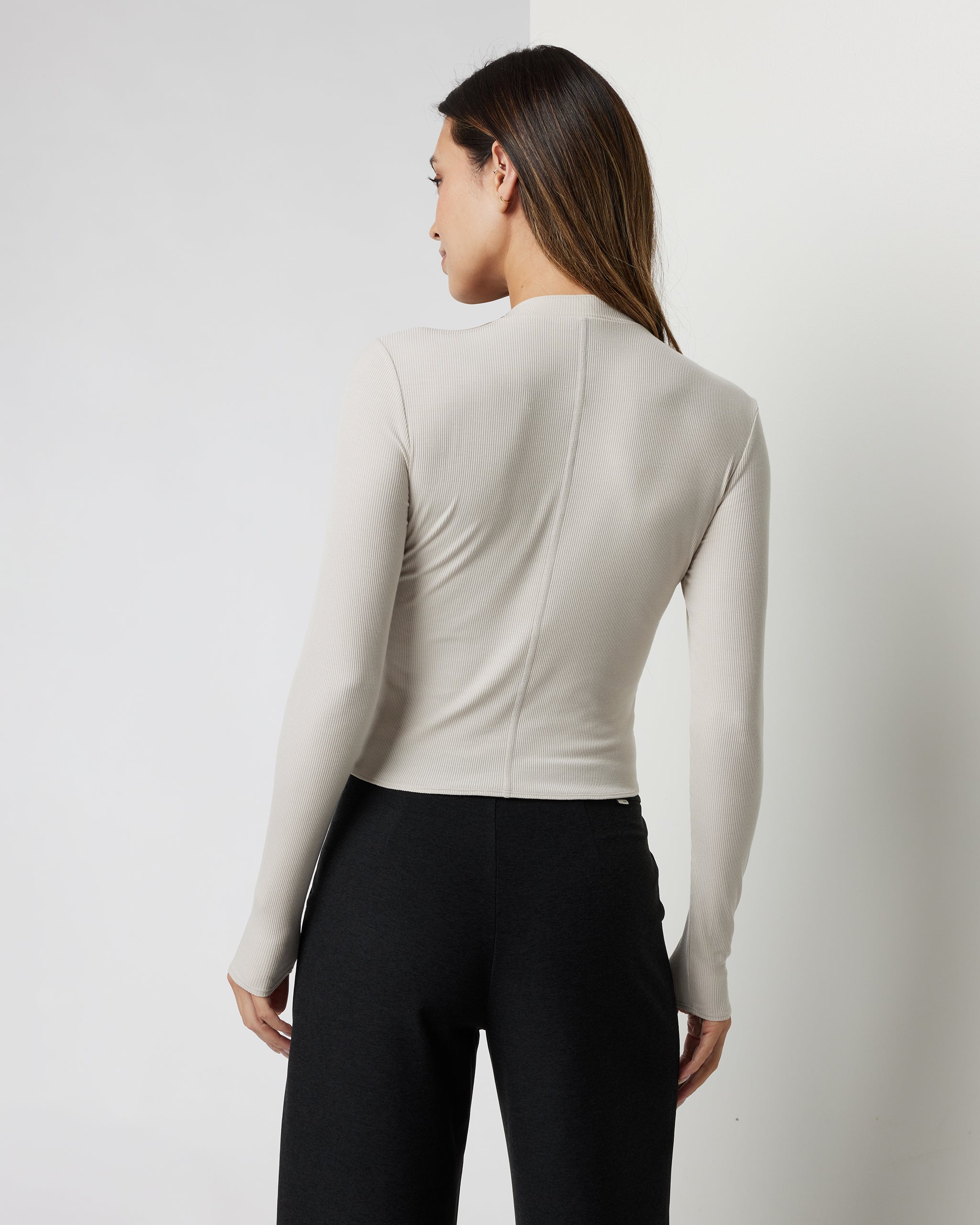 Long Sleeve Cove Mock Neck Top | Ecru
