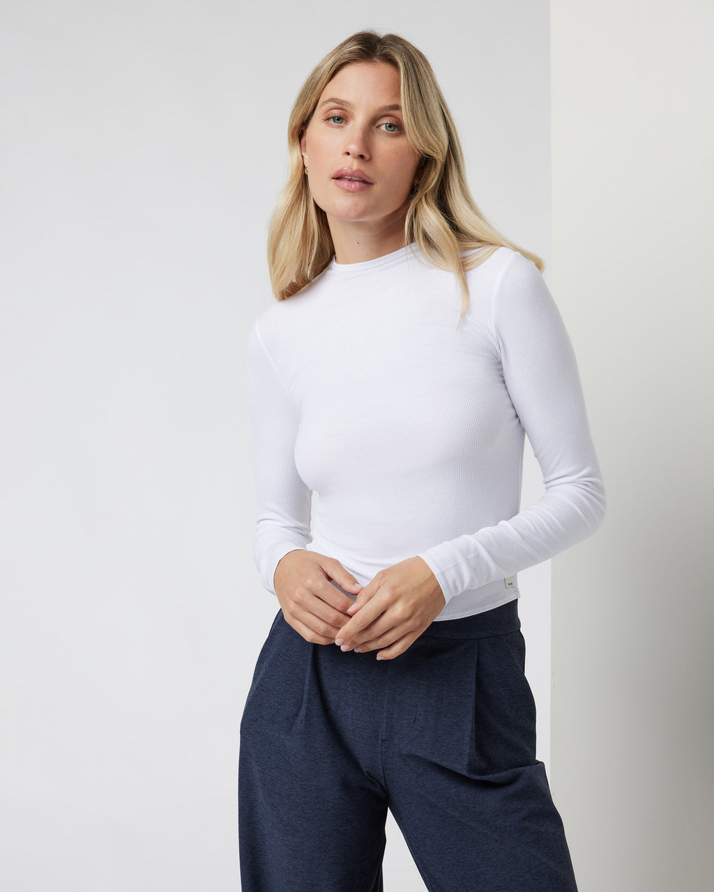 Long Sleeve Cove Mock Neck Top | White