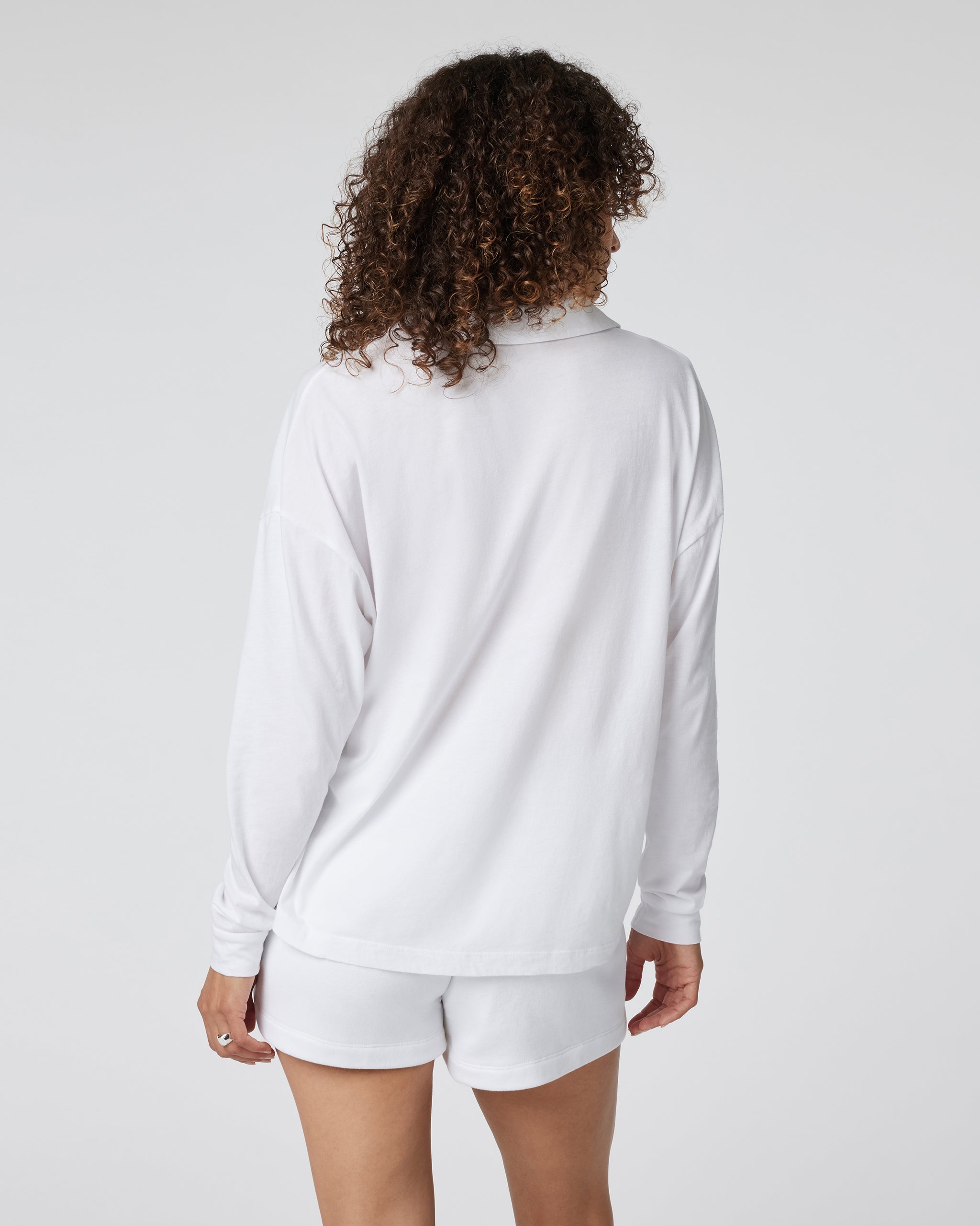 Long Sleeve Sutton Relaxed Polo | White