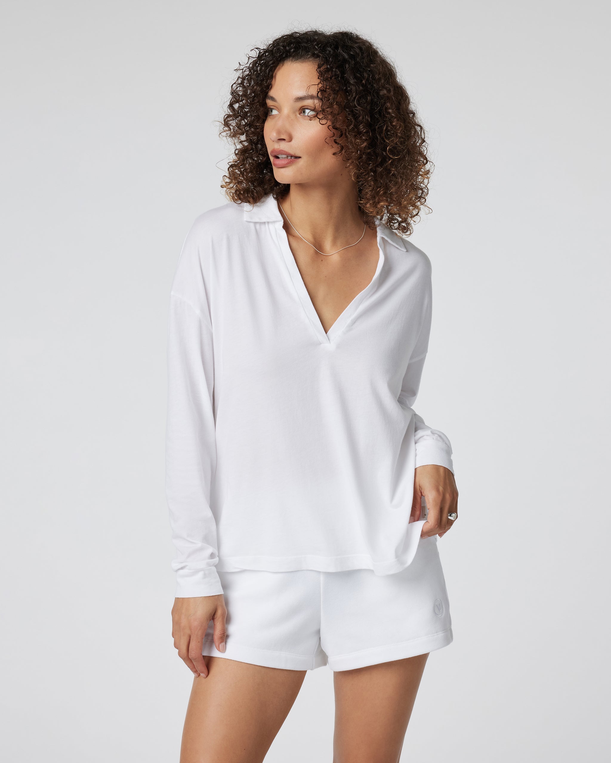 Long Sleeve Sutton Relaxed Polo | White