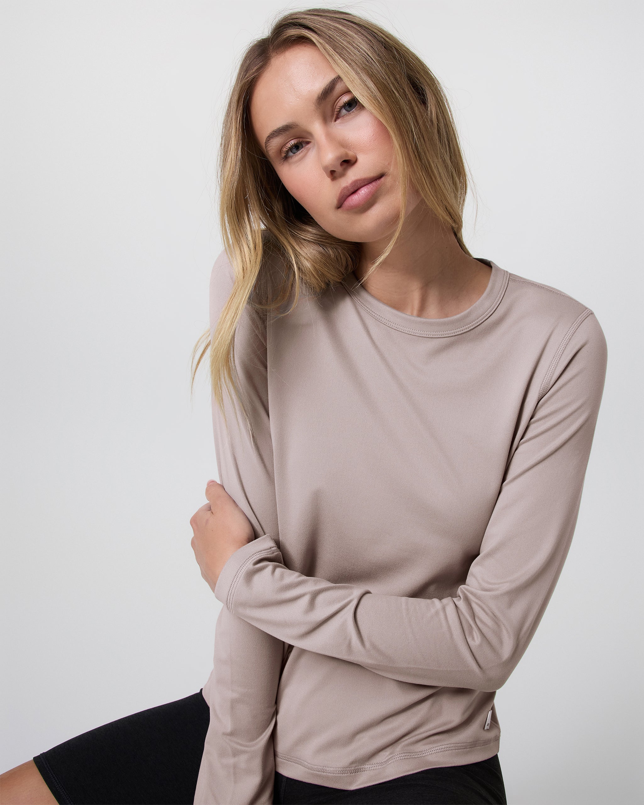 Long Sleeve Lux Crew Tee | Pebble