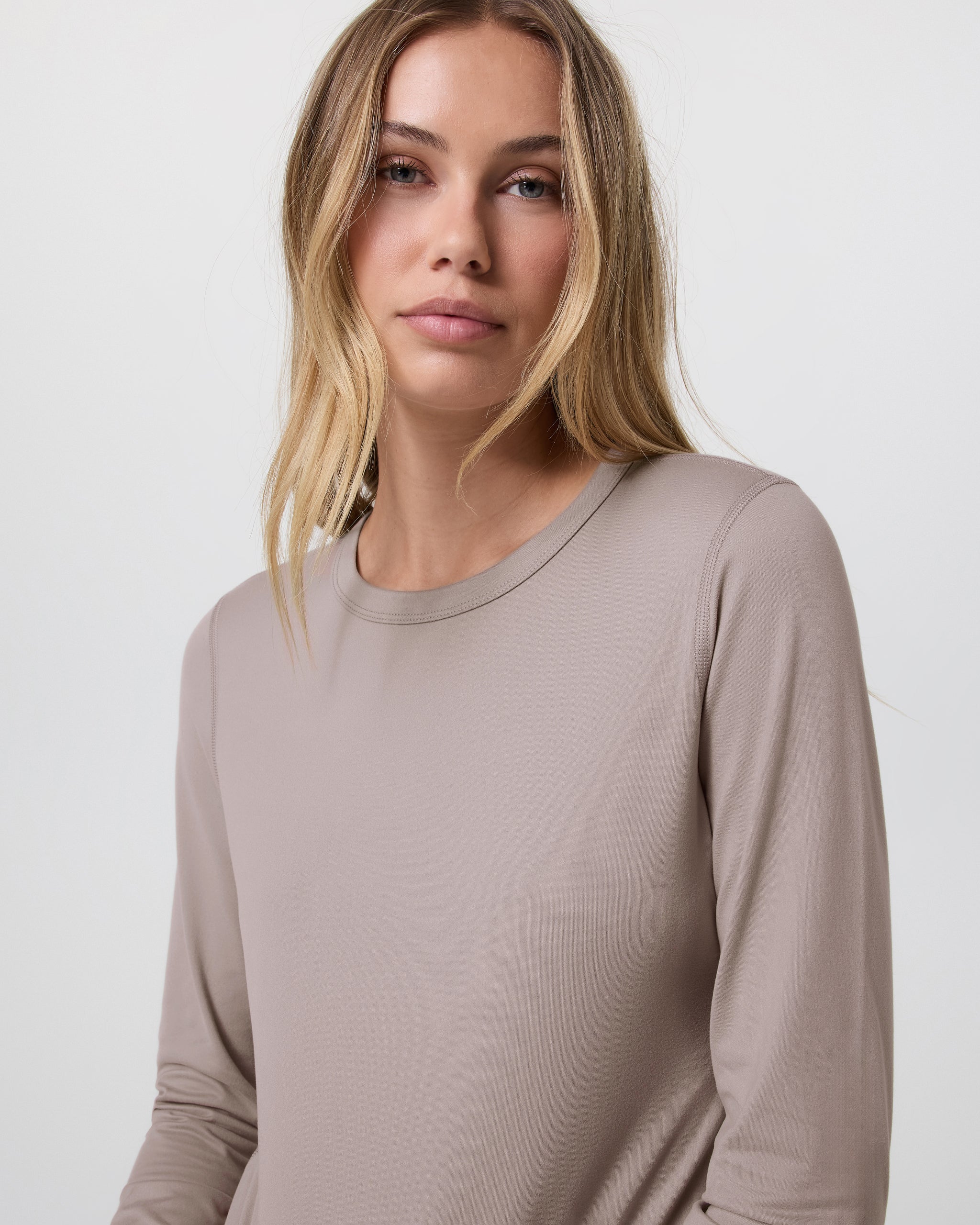 Long Sleeve Lux Crew Tee | Pebble