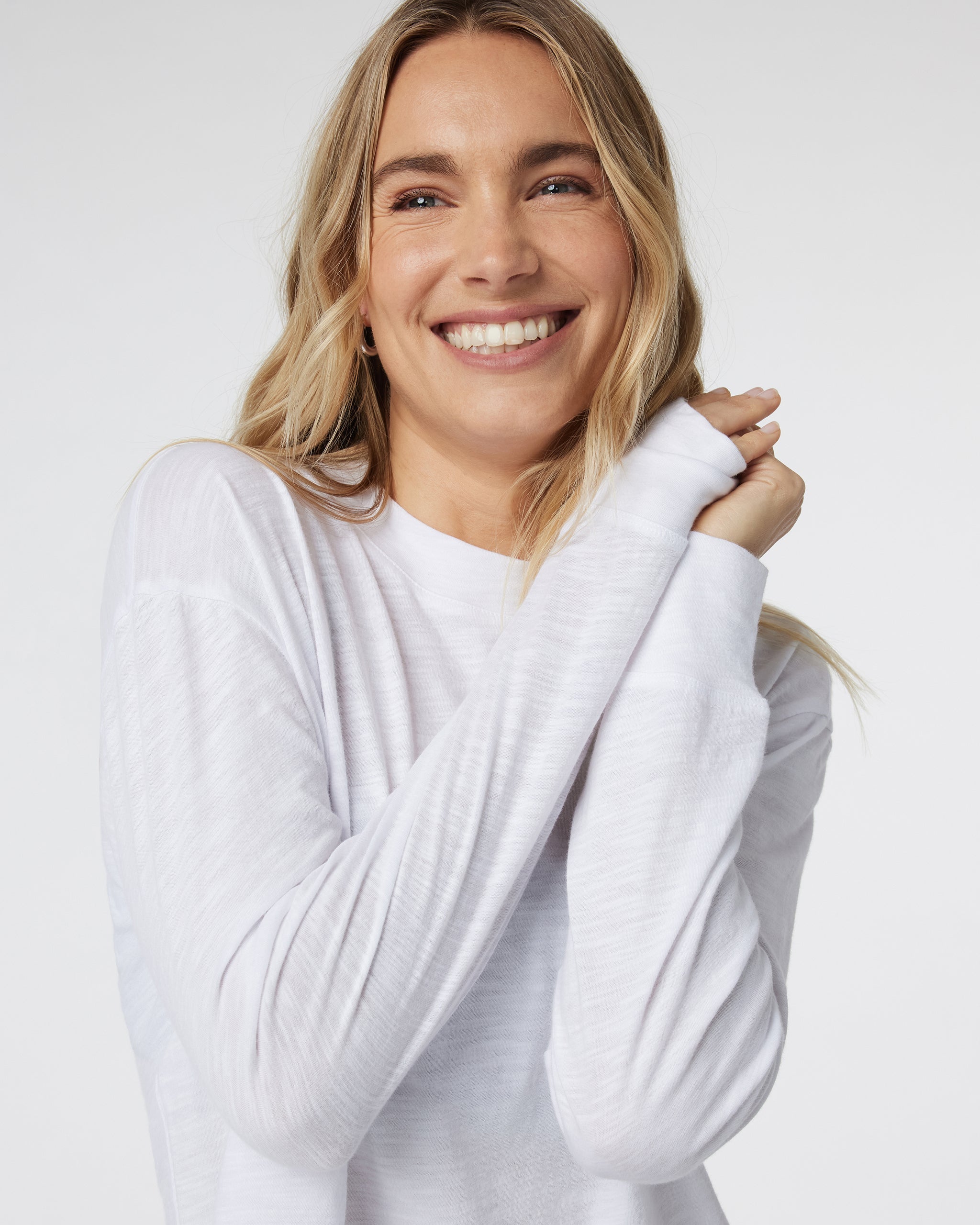 Long Sleeve Sunset Mock Tee | White