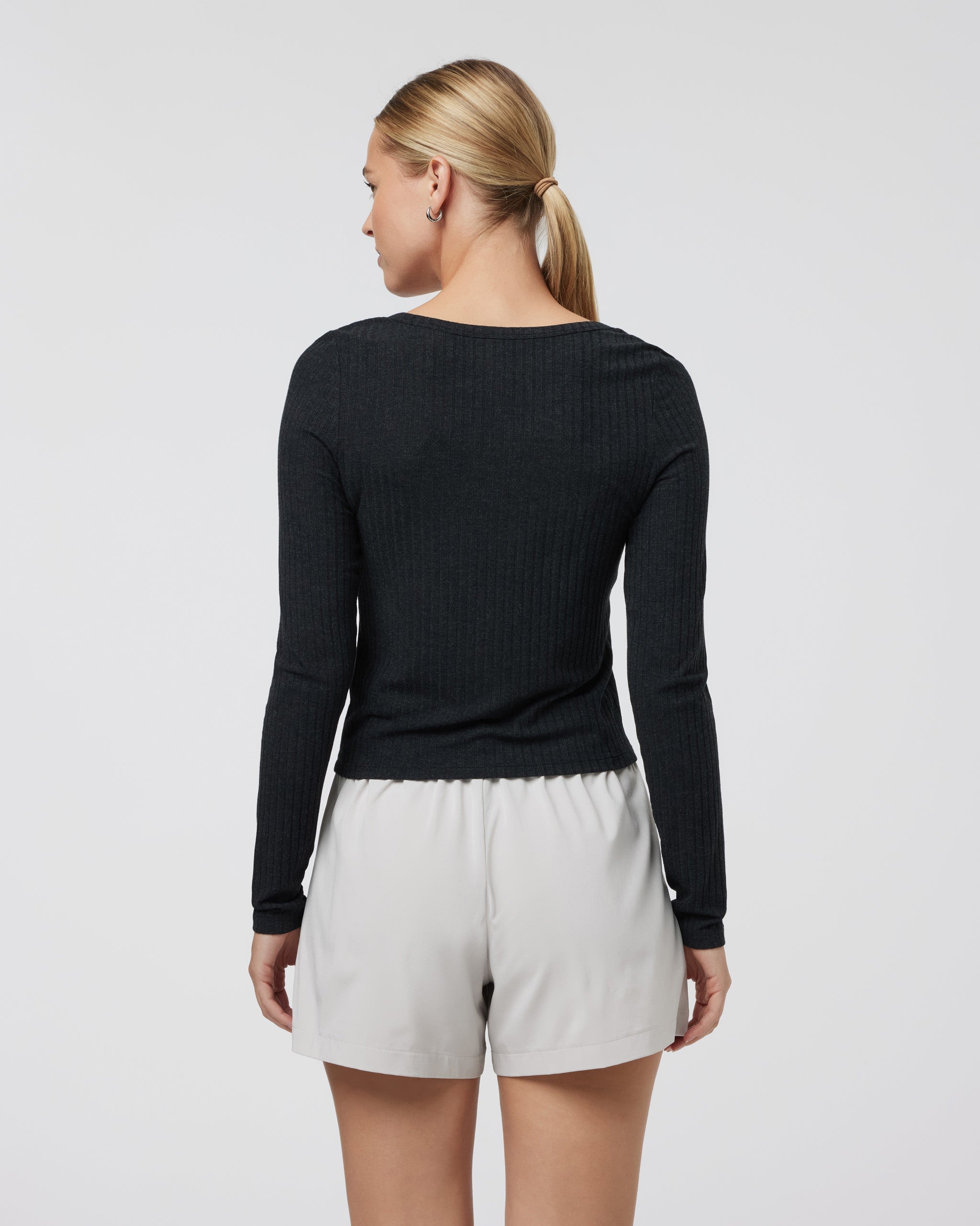Long Sleeve Plie Top | Black Heather