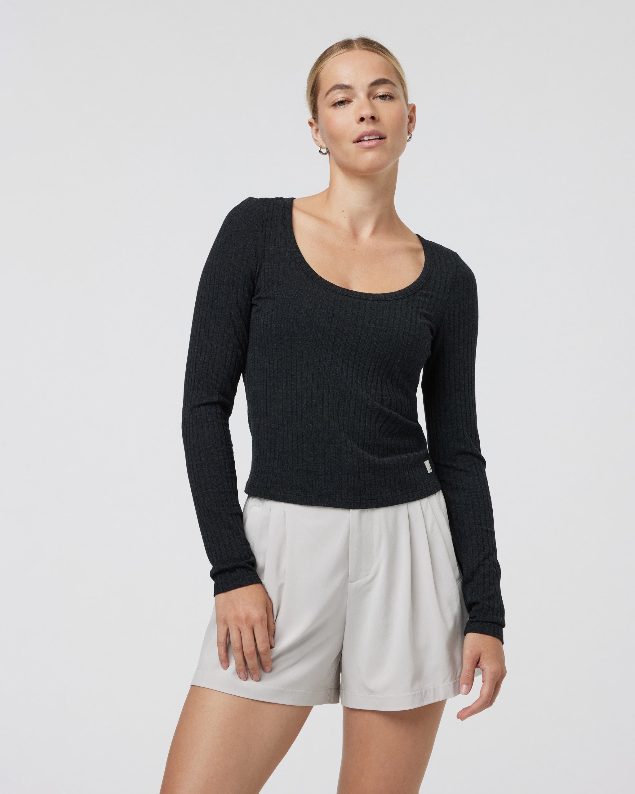 Long Sleeve Plie Top | Black Heather