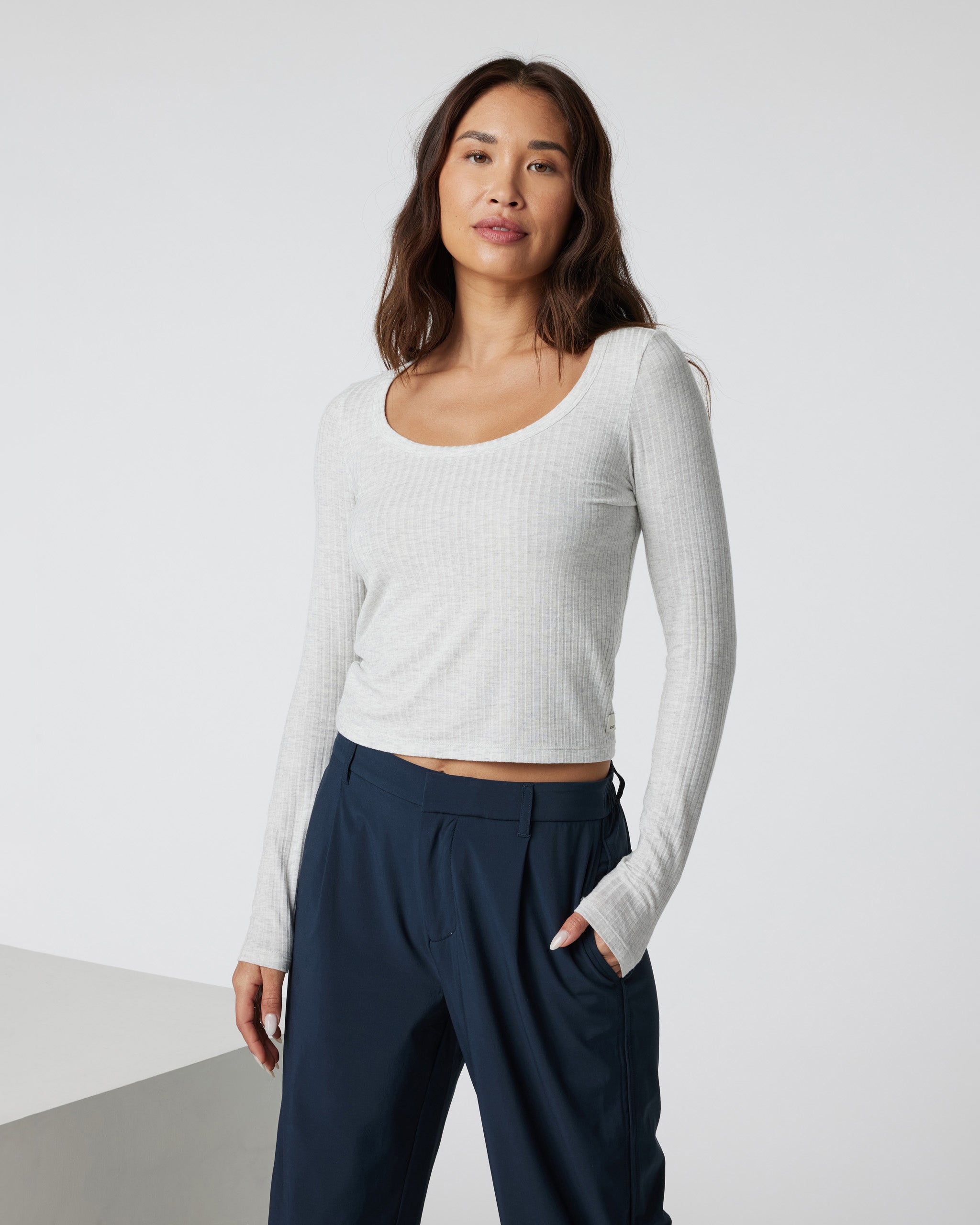 Long Sleeve Plie Top | Light Heather Grey