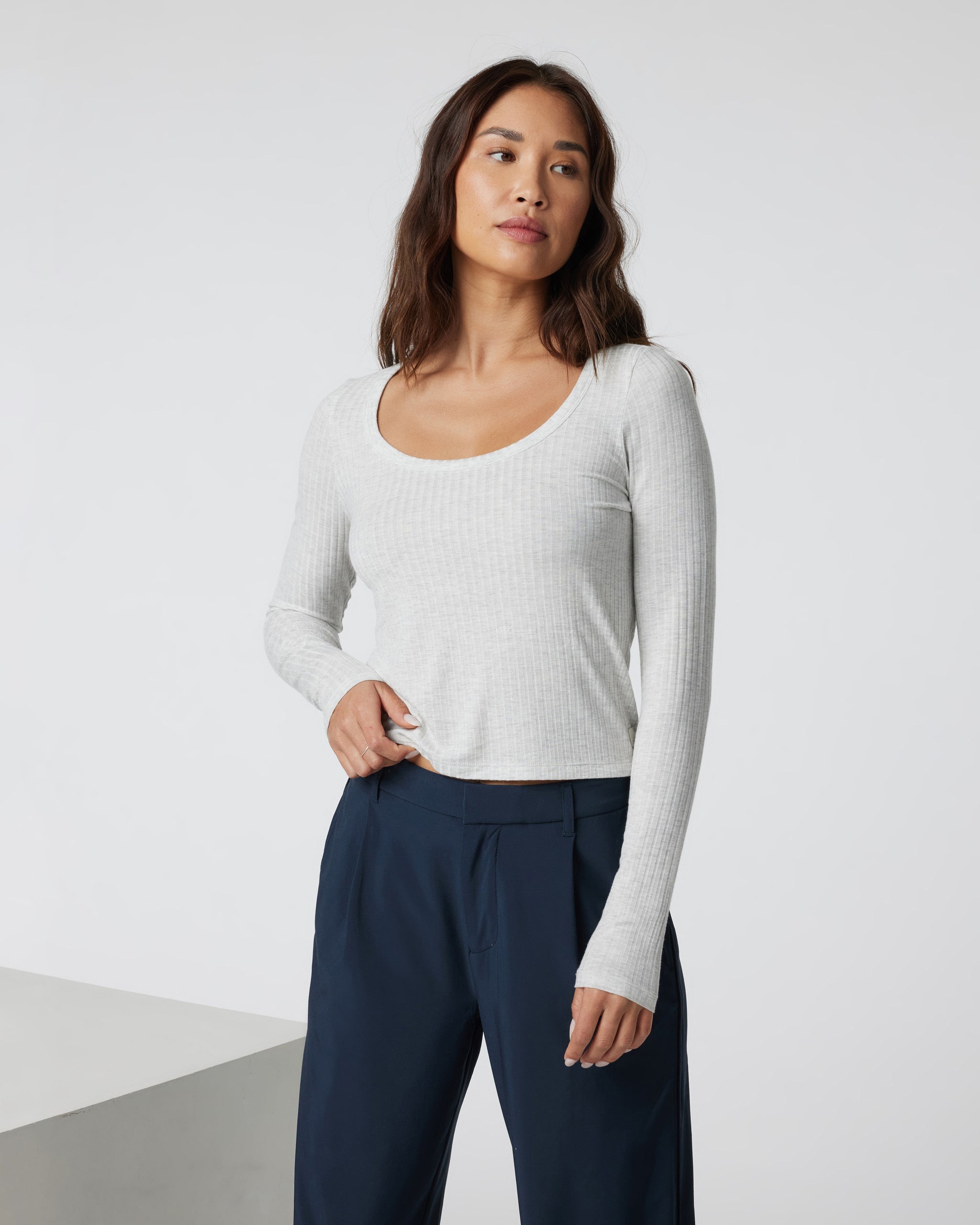 Long Sleeve Plie Top | Light Heather Grey