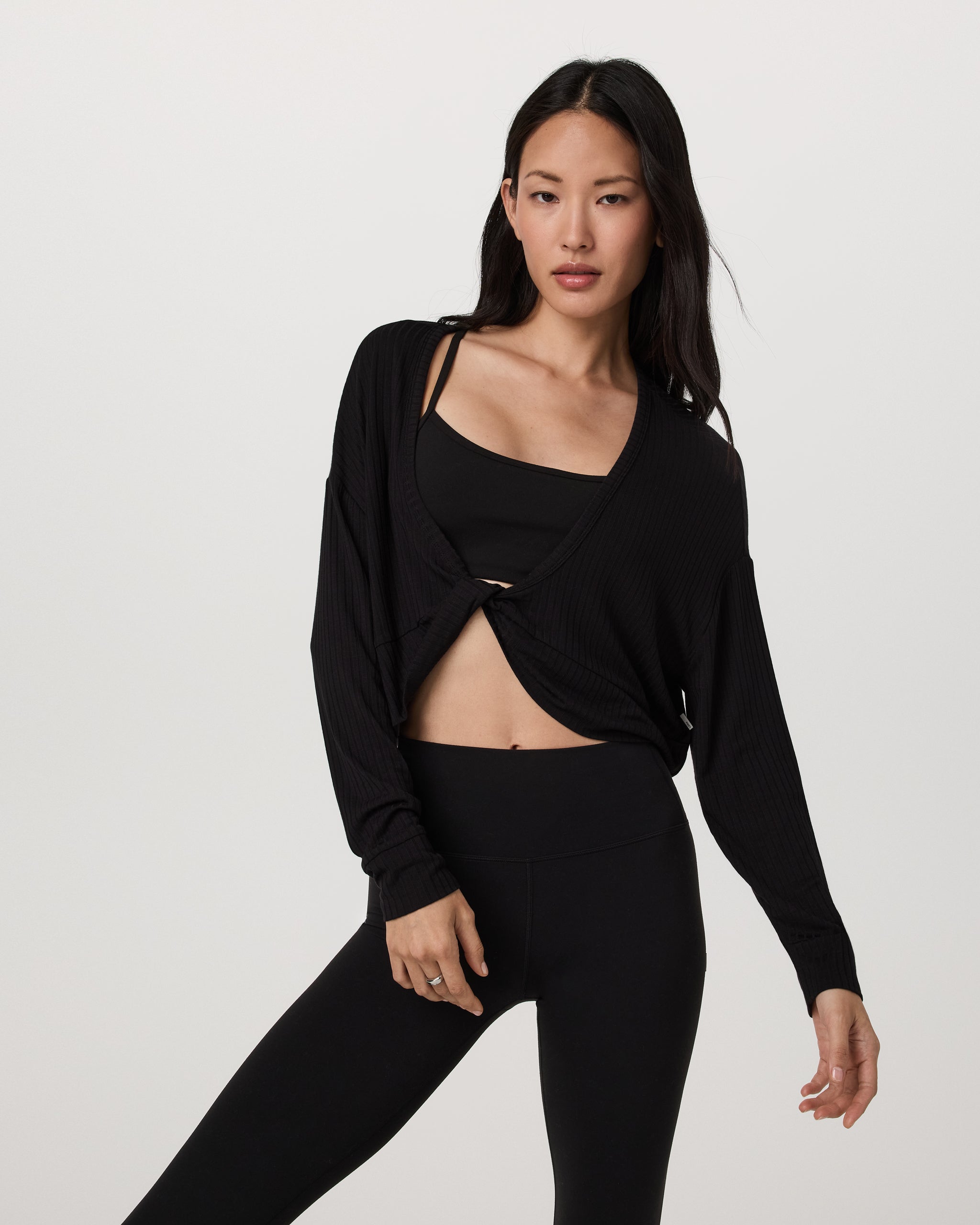 Long Sleeve Twist Top | Black