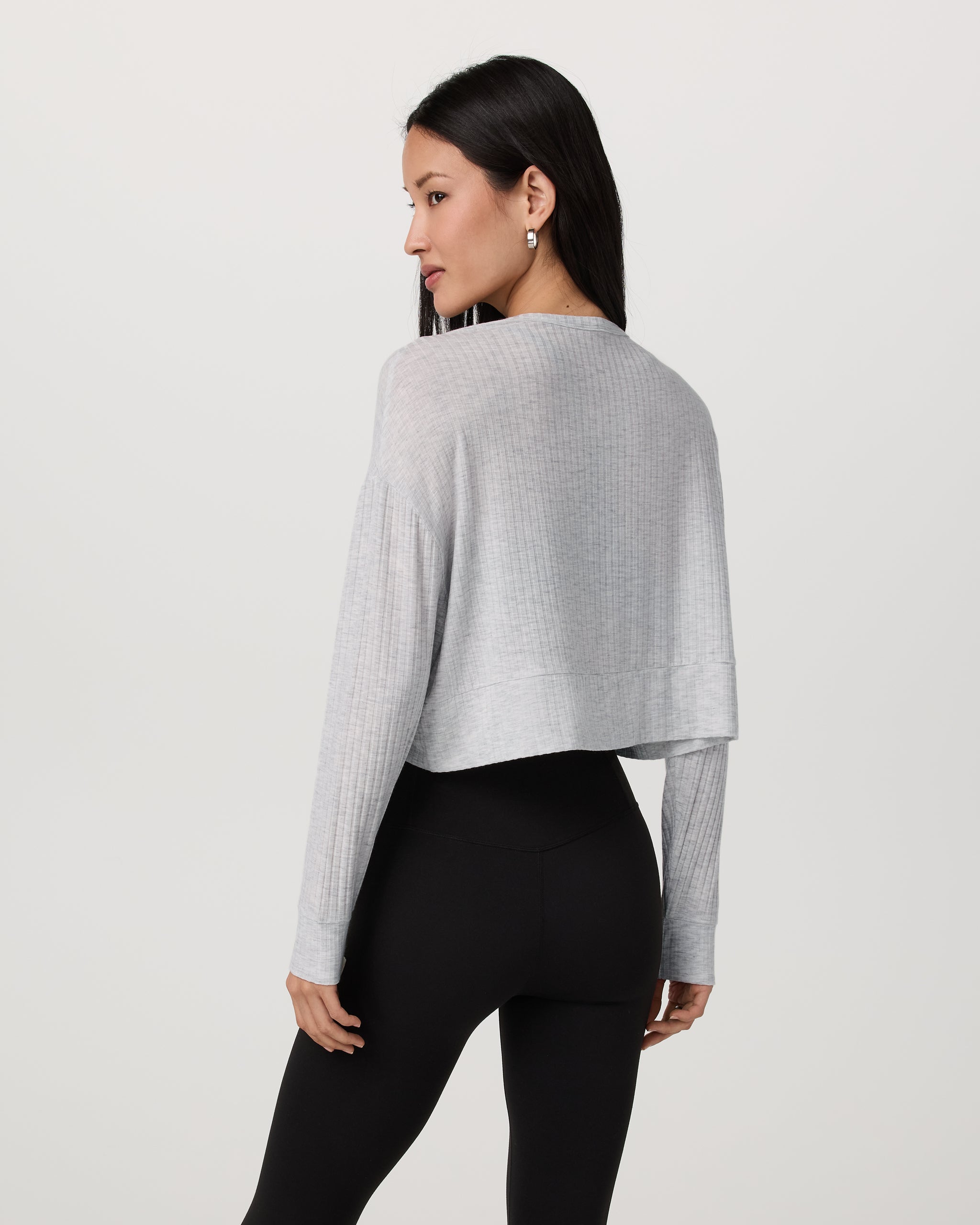 Long Sleeve Twist Top | Light Heather Grey